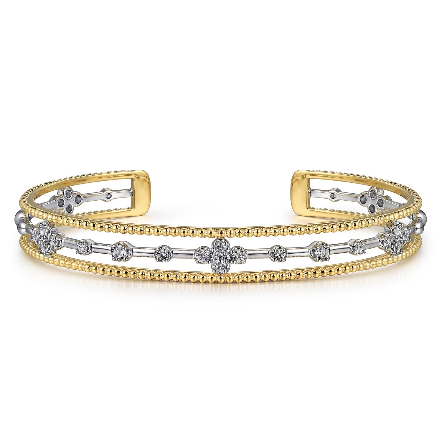 Gabriel & Co. 14K White and Yellow Gold Diamond Bujukan Bangle