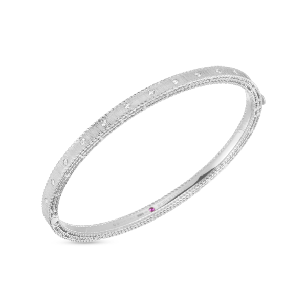 Roberto Coin 18K White Gold Princess Satin Diamond Bangle