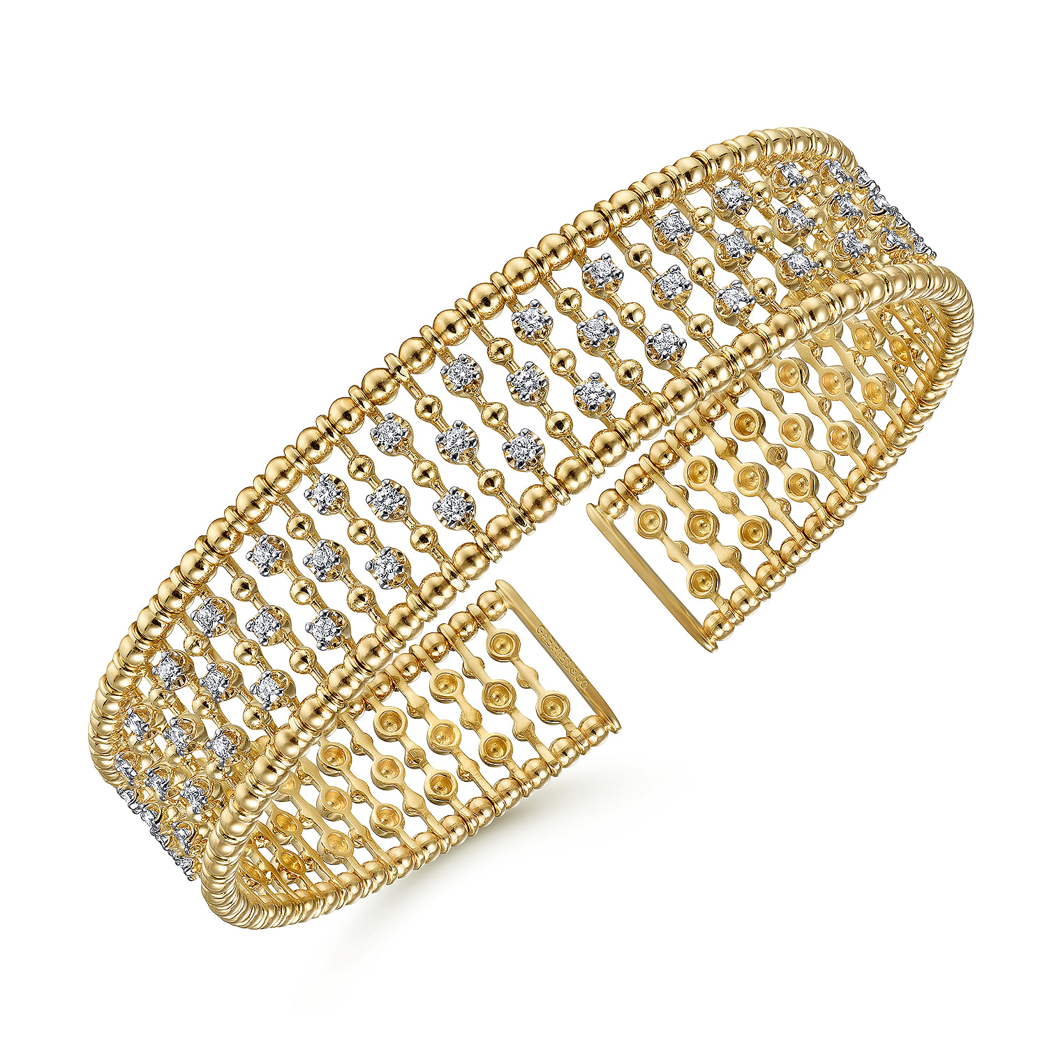 Gabriel & Co. 14K Yellow Gold Bujukan Bead Diamond Cuff