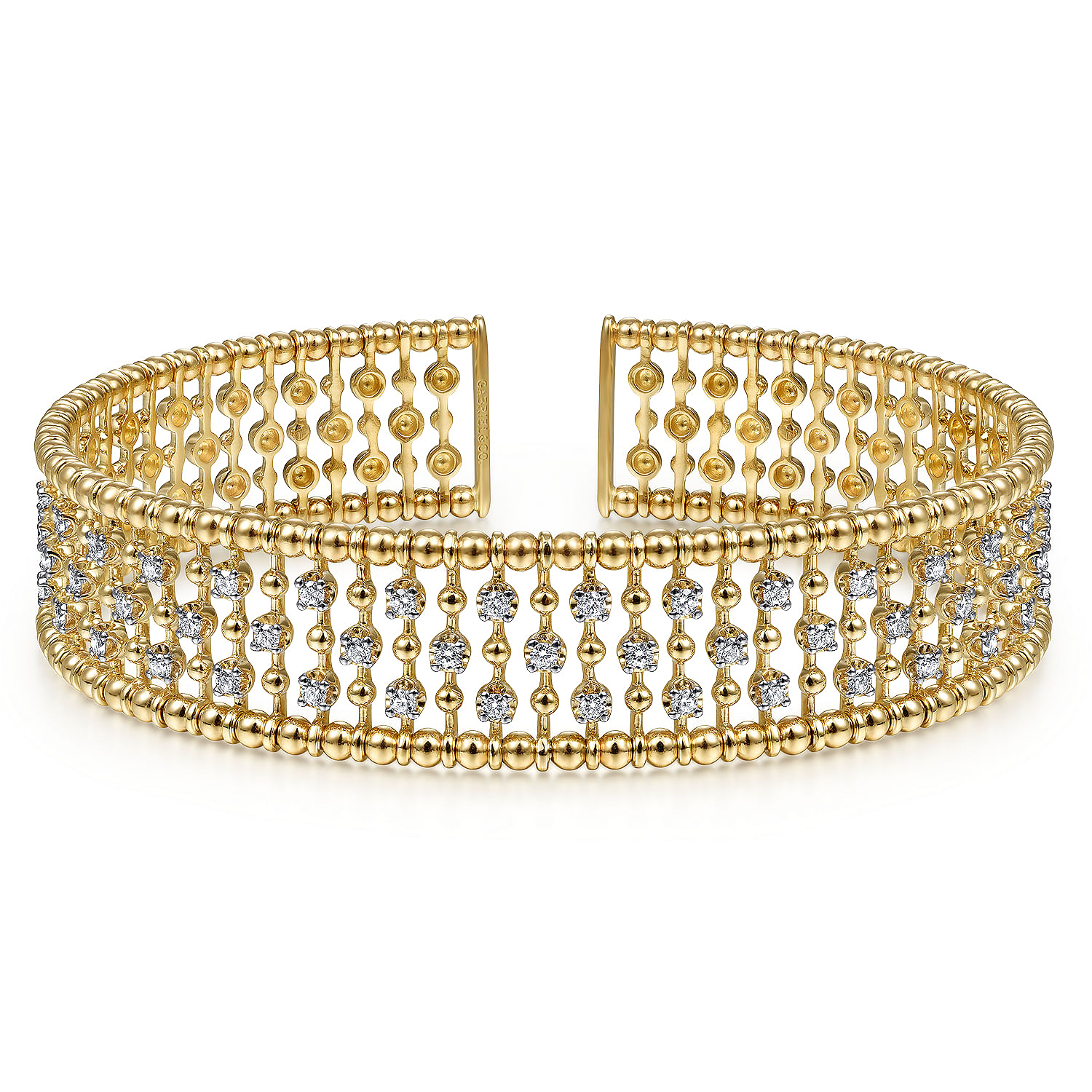 Gabriel & Co. 14K Yellow Gold Bujukan Bead Diamond Cuff