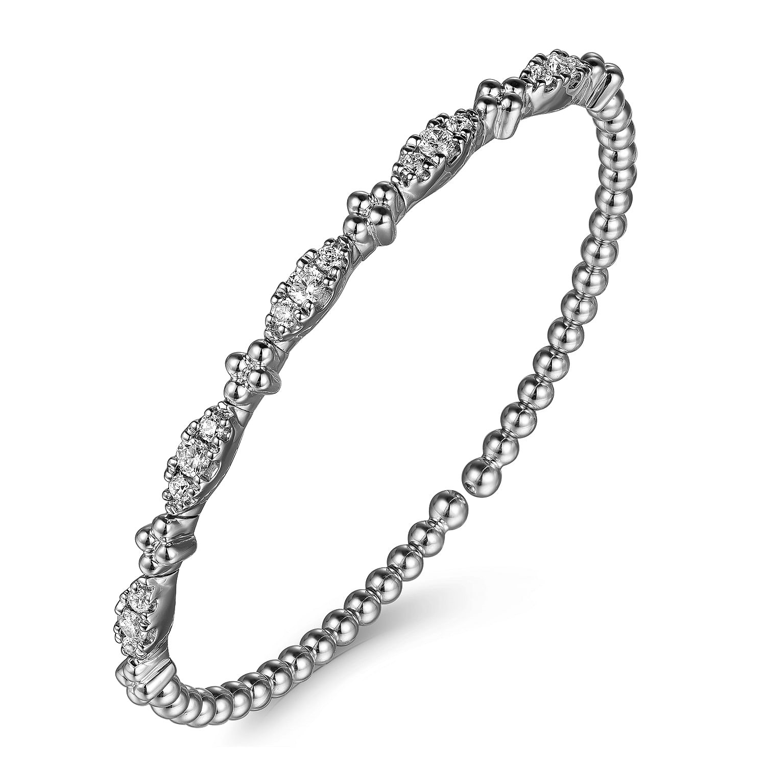 Gabriel & Co. 14K White Gold Bujukan & Diamond Station Bangle