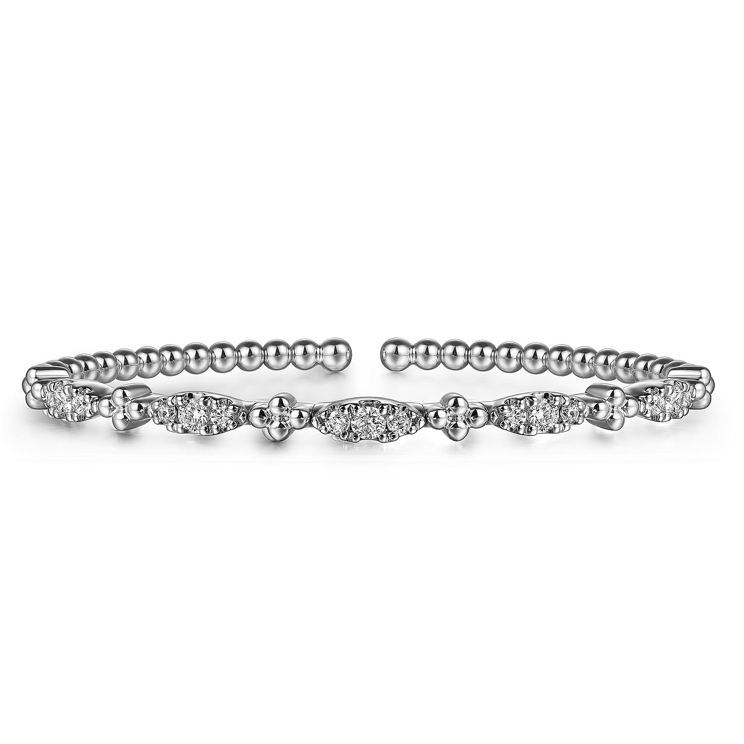 Gabriel & Co. 14K White Gold Bujukan & Diamond Station Bangle