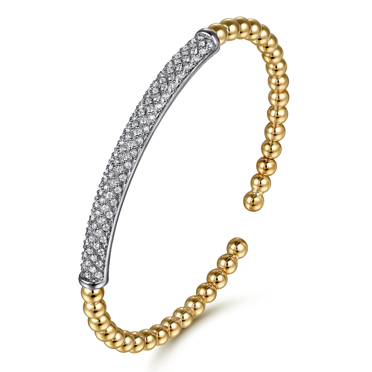 Gabriel & Co. 14K Two-Tone Bujukan & Pave Diamond Bar Split Bangle