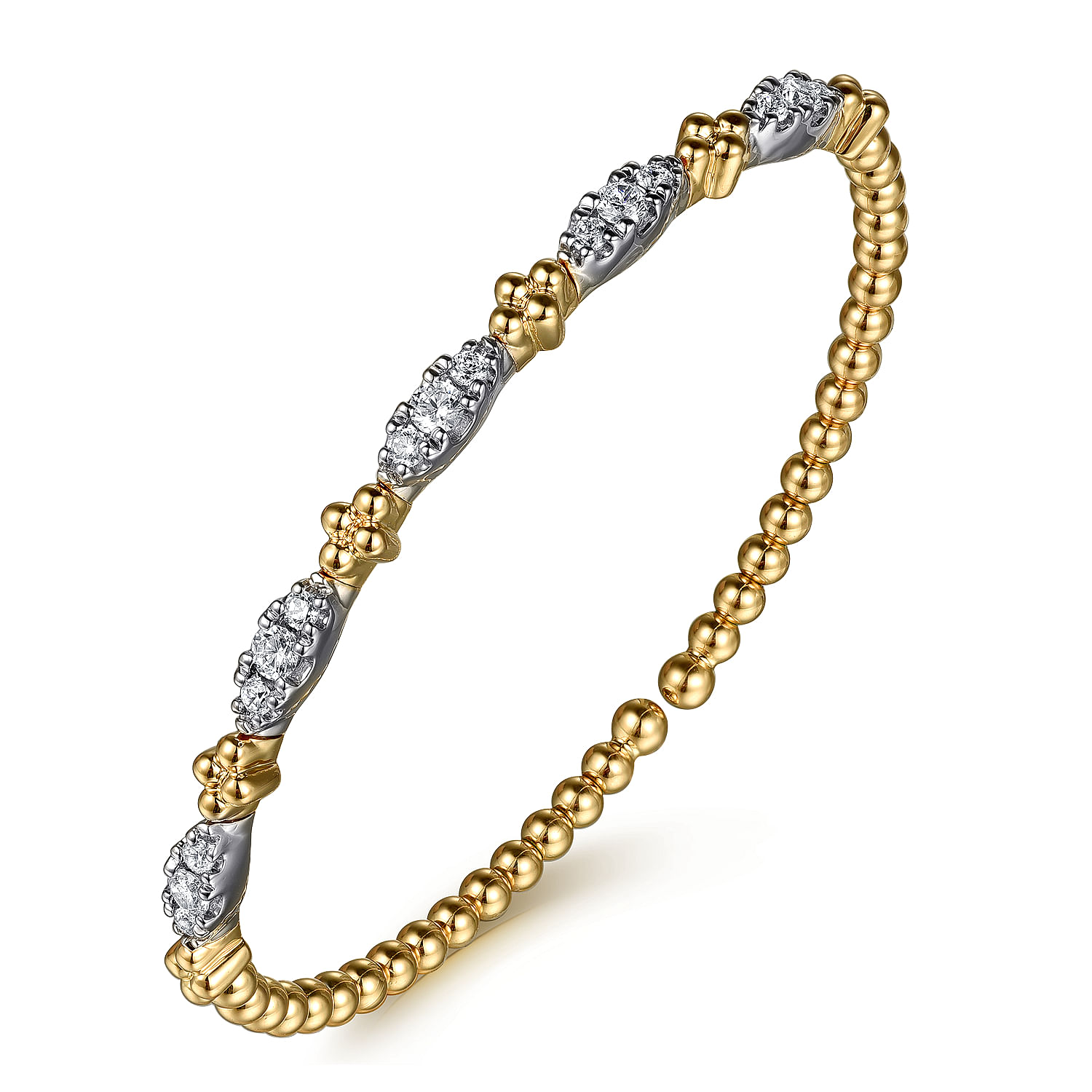 Gabriel & Co. 14K Two-Tone Bujukan Bead & Diamond Bangle