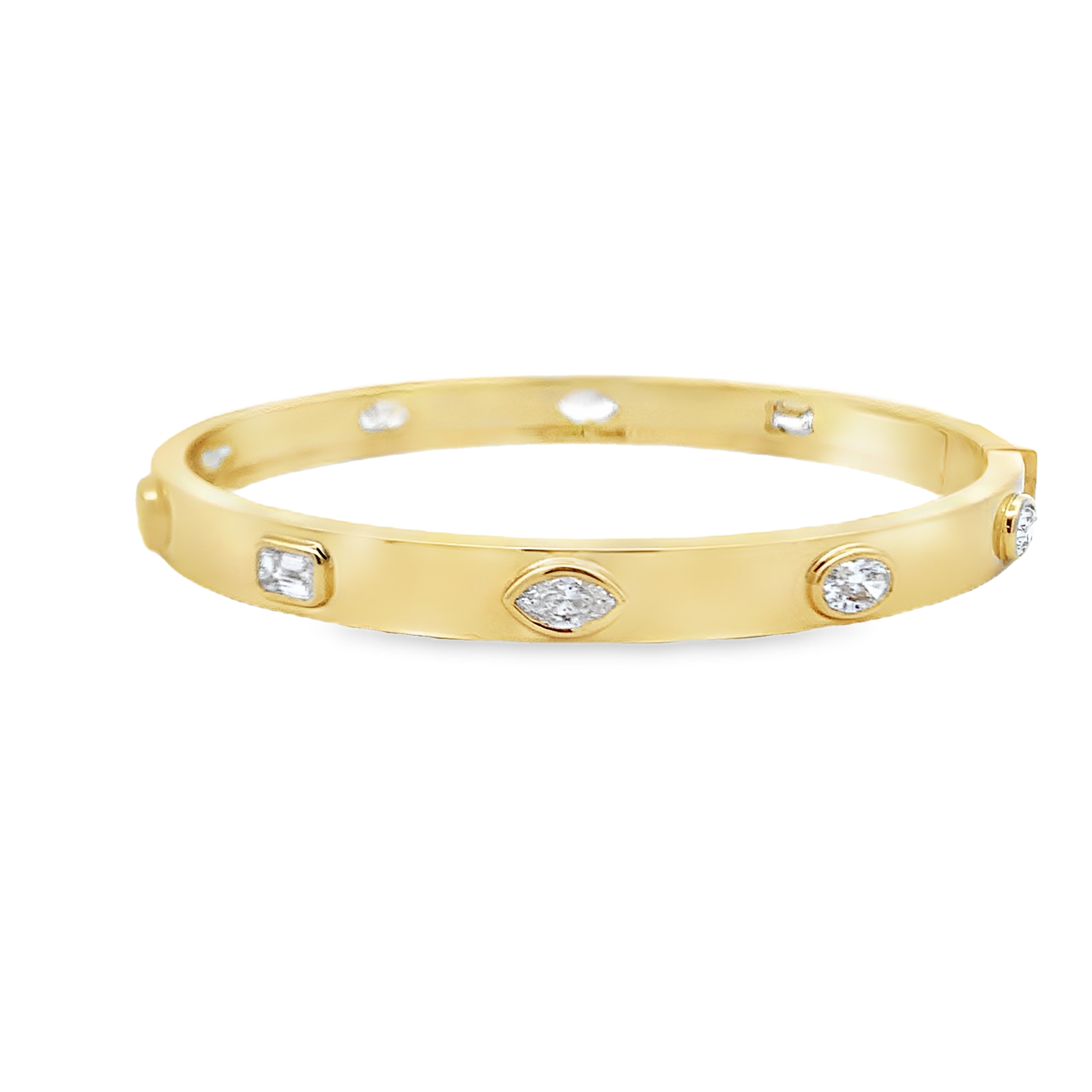 Norman Silverman 18K Yellow Gold Mix-Shape Diamond Bezel Bangle