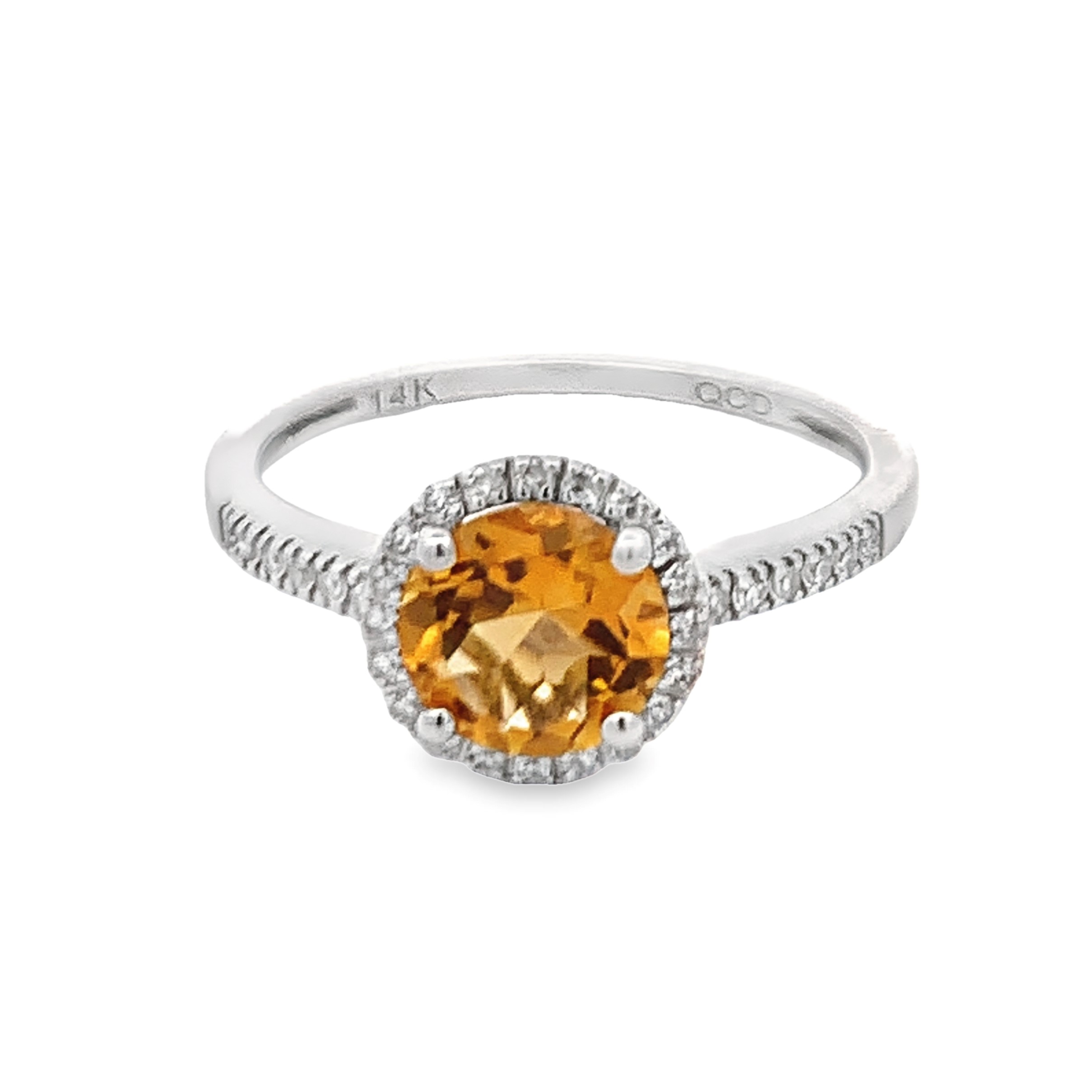 14K White Gold Citrine Halo Ring