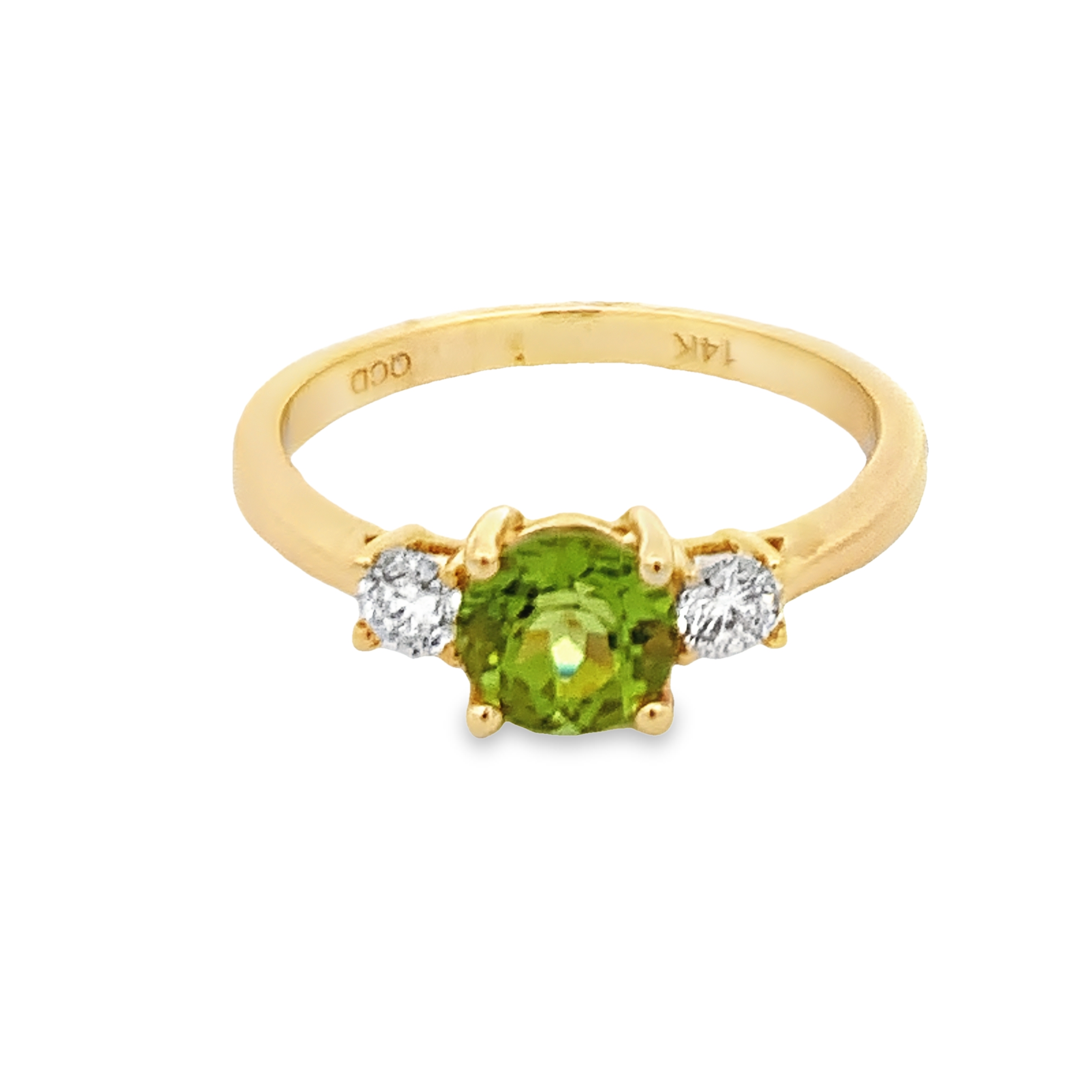 14K Yellow Gold Peridot and Diamond Ring