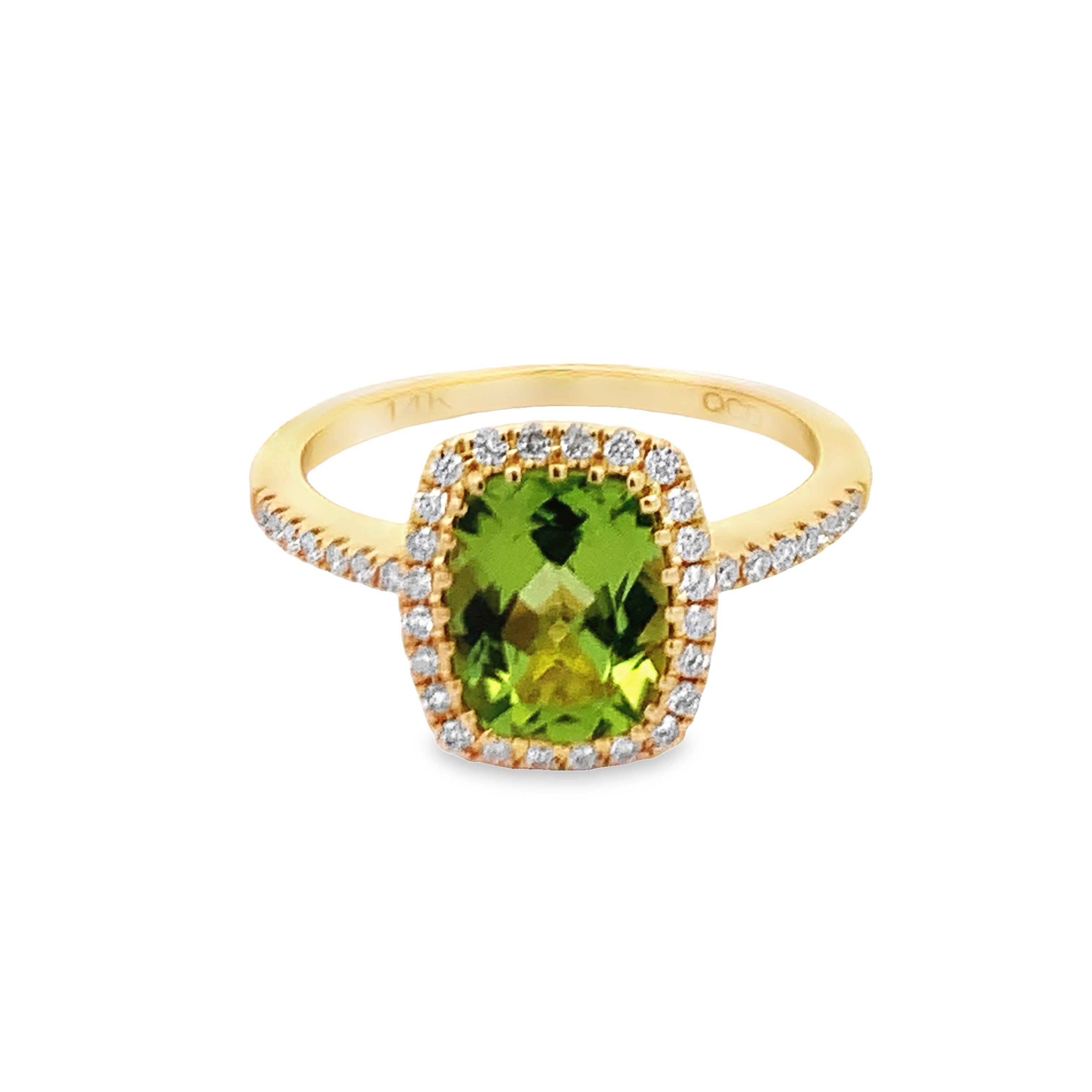 14K Yellow Gold Peridot and Diamond Halo Ring