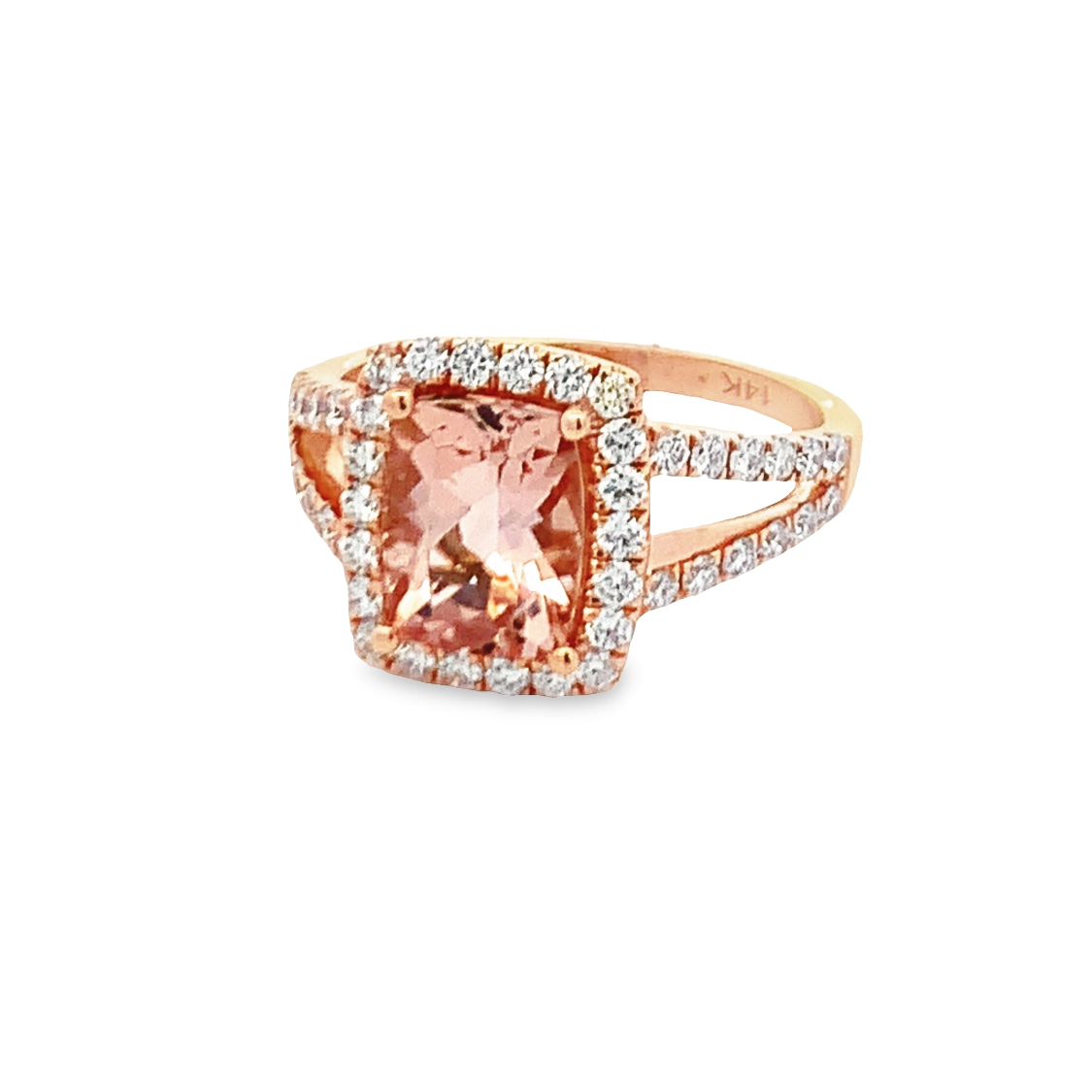 14K Rose Gold Morganite and Diamond Halo Ring