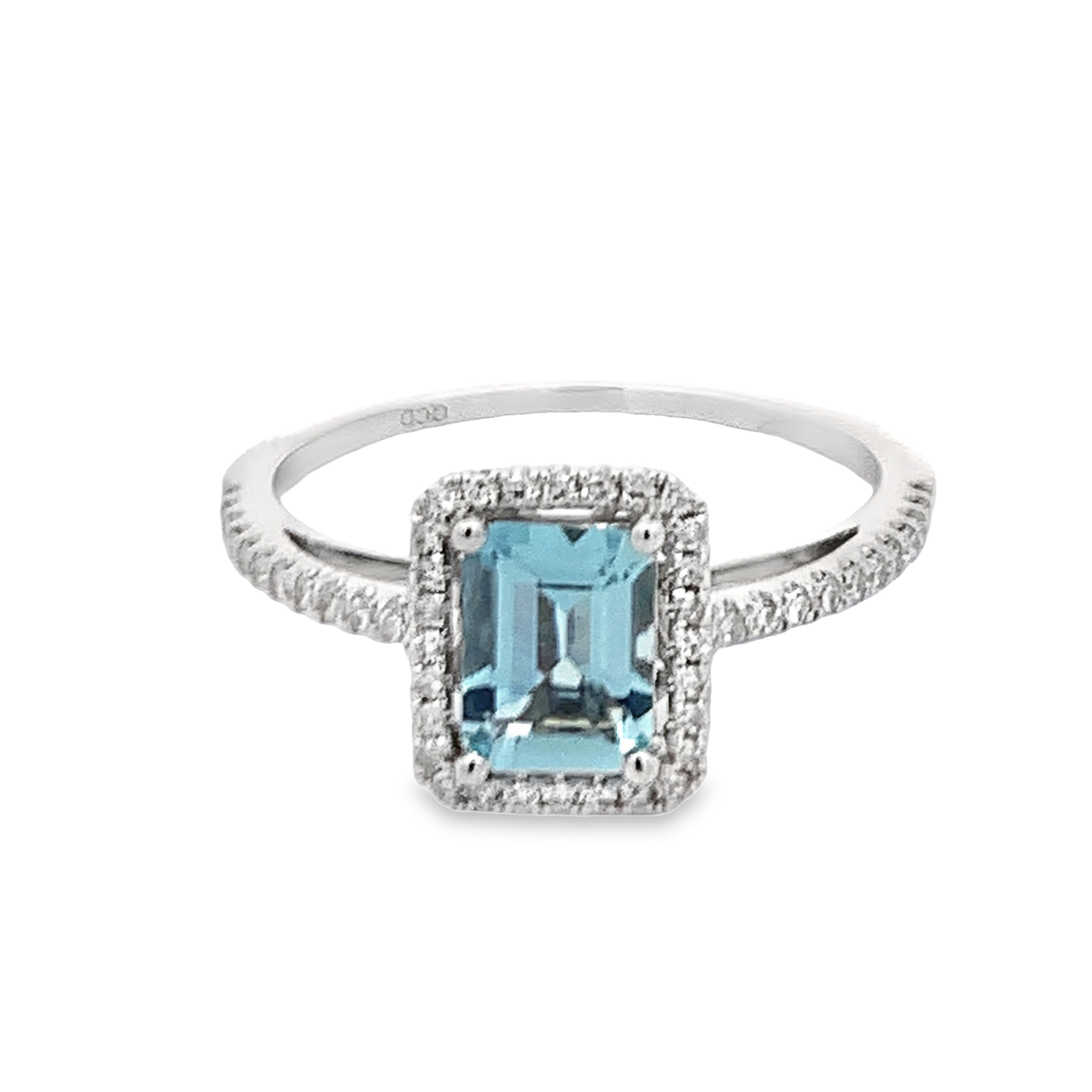 14K White Gold Aquamarine Halo Ring