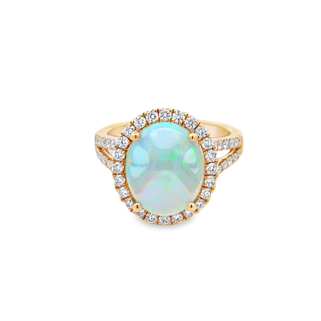 14K Yellow Gold Opal Halo Ring