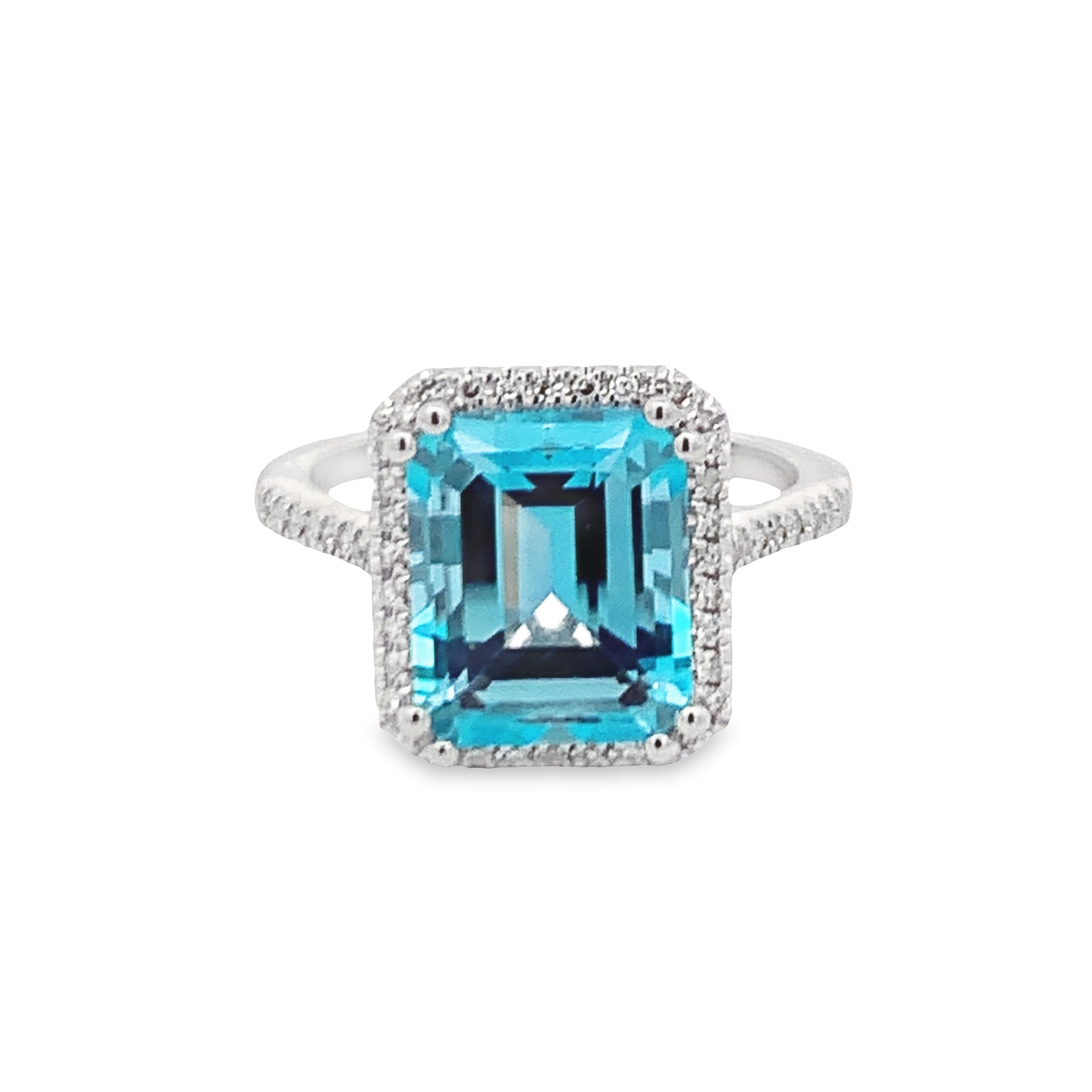 14K White Gold Blue Topaz Halo Ring