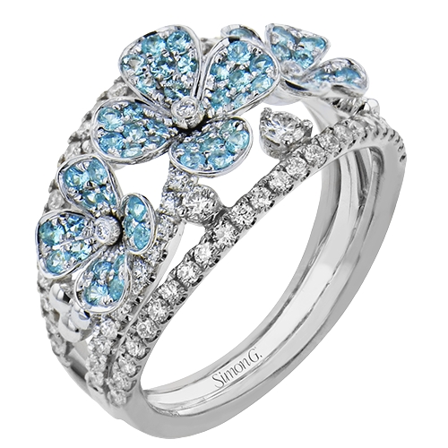 SimonG. 18K White Gold Paraiba Tourmaline Flower Ring