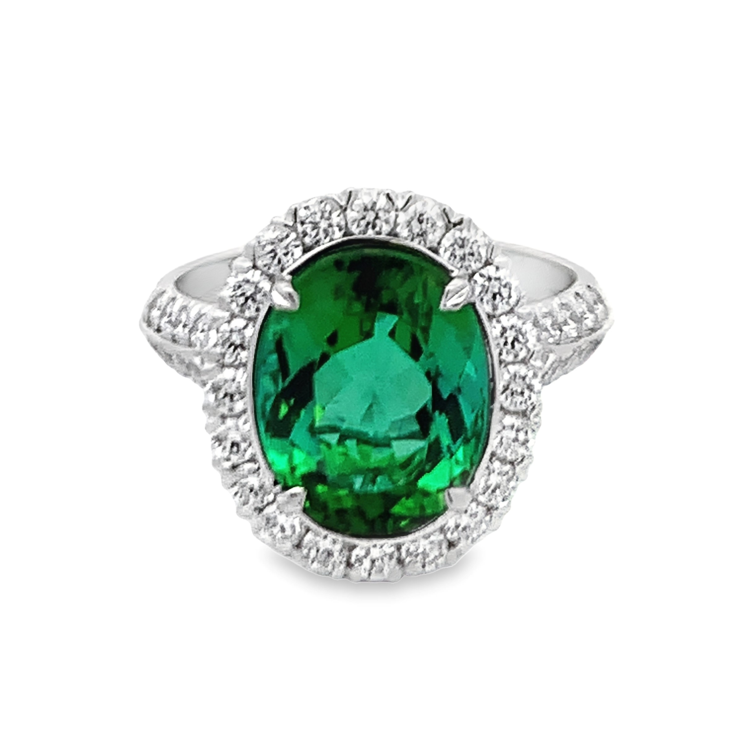 Christopher Designs 18K White Gold Green Tourmaline Ring