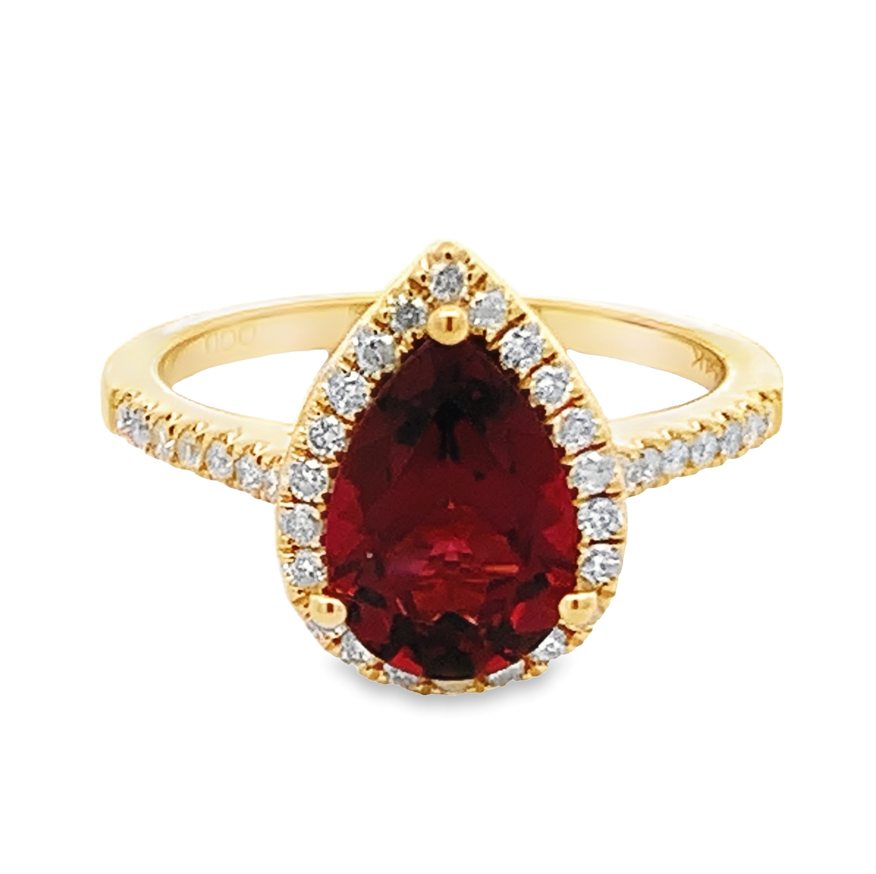 14K Yellow Gold Pear Garnet Halo Ring