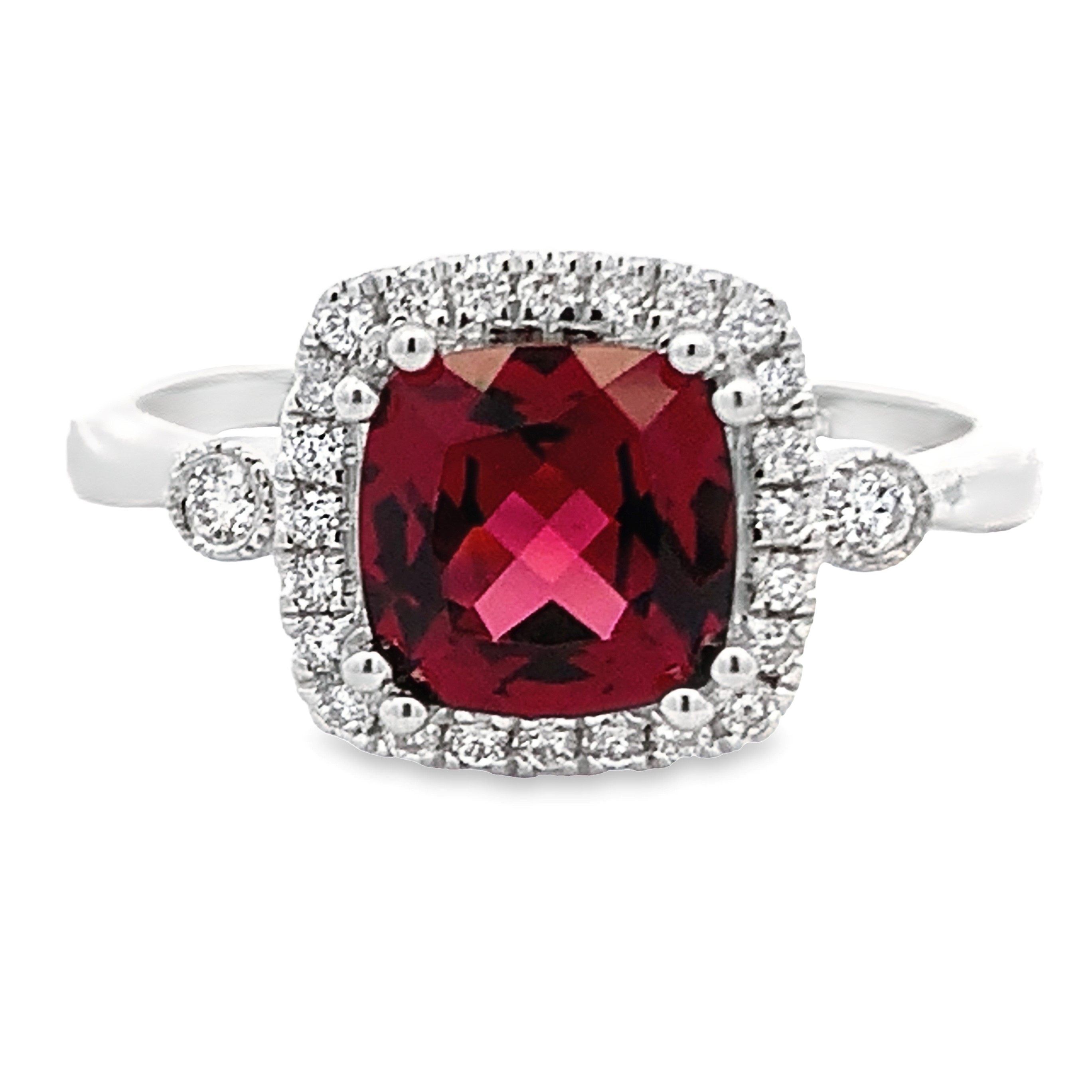 14K White Gold Rhodolite Halo Ring