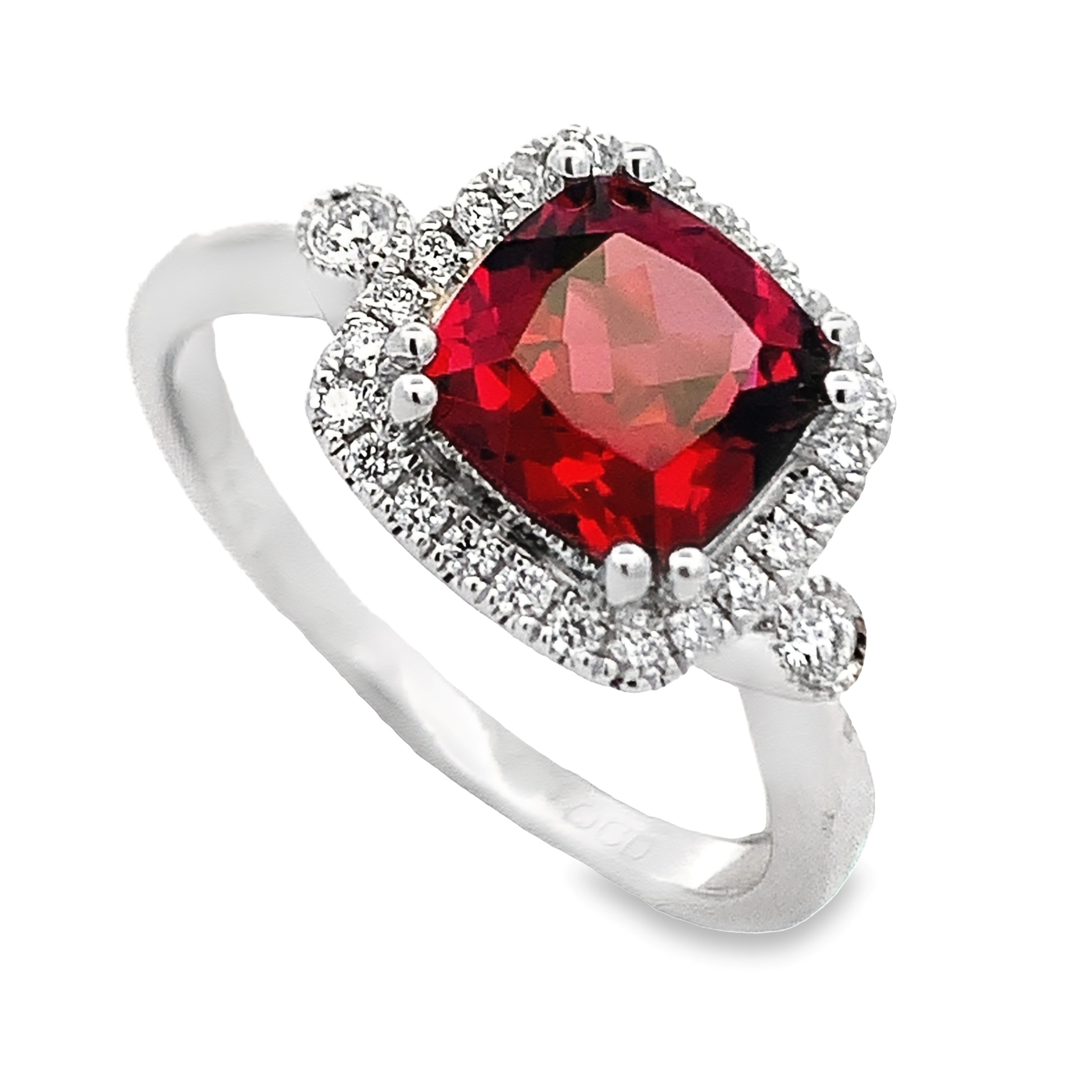 14K White Gold Rhodolite Halo Ring