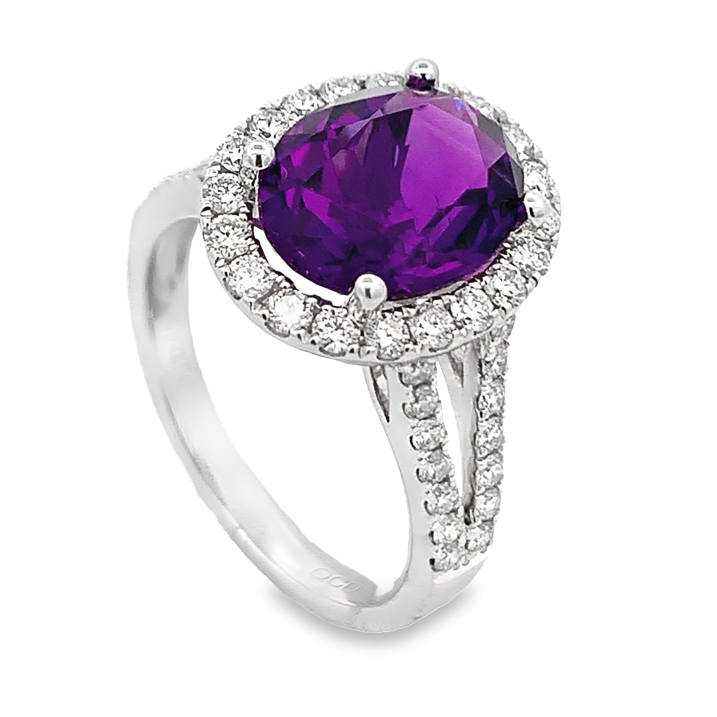 14K White Gold Oval Amethyst Halo Ring