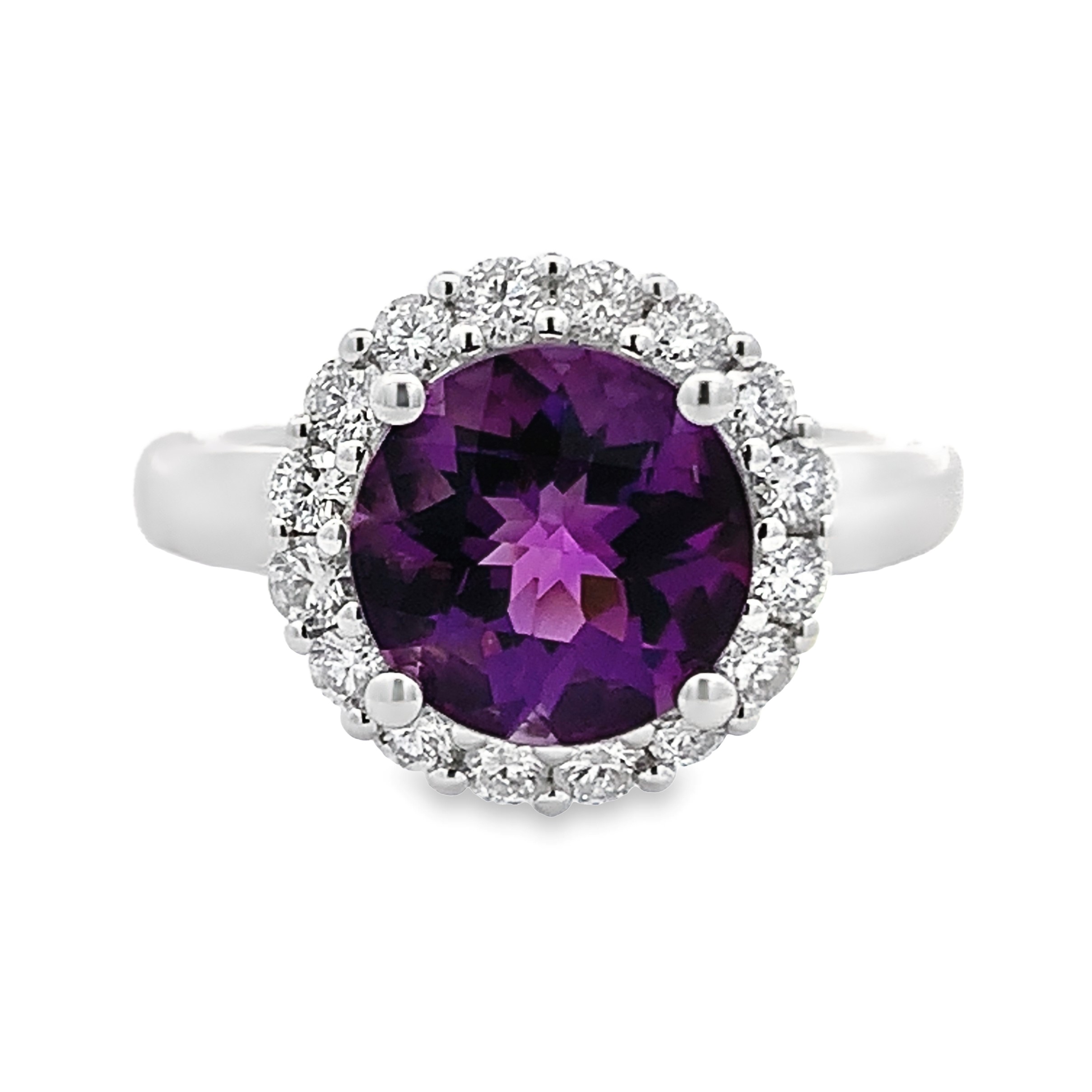 14K White Gold Amethyst Halo Ring