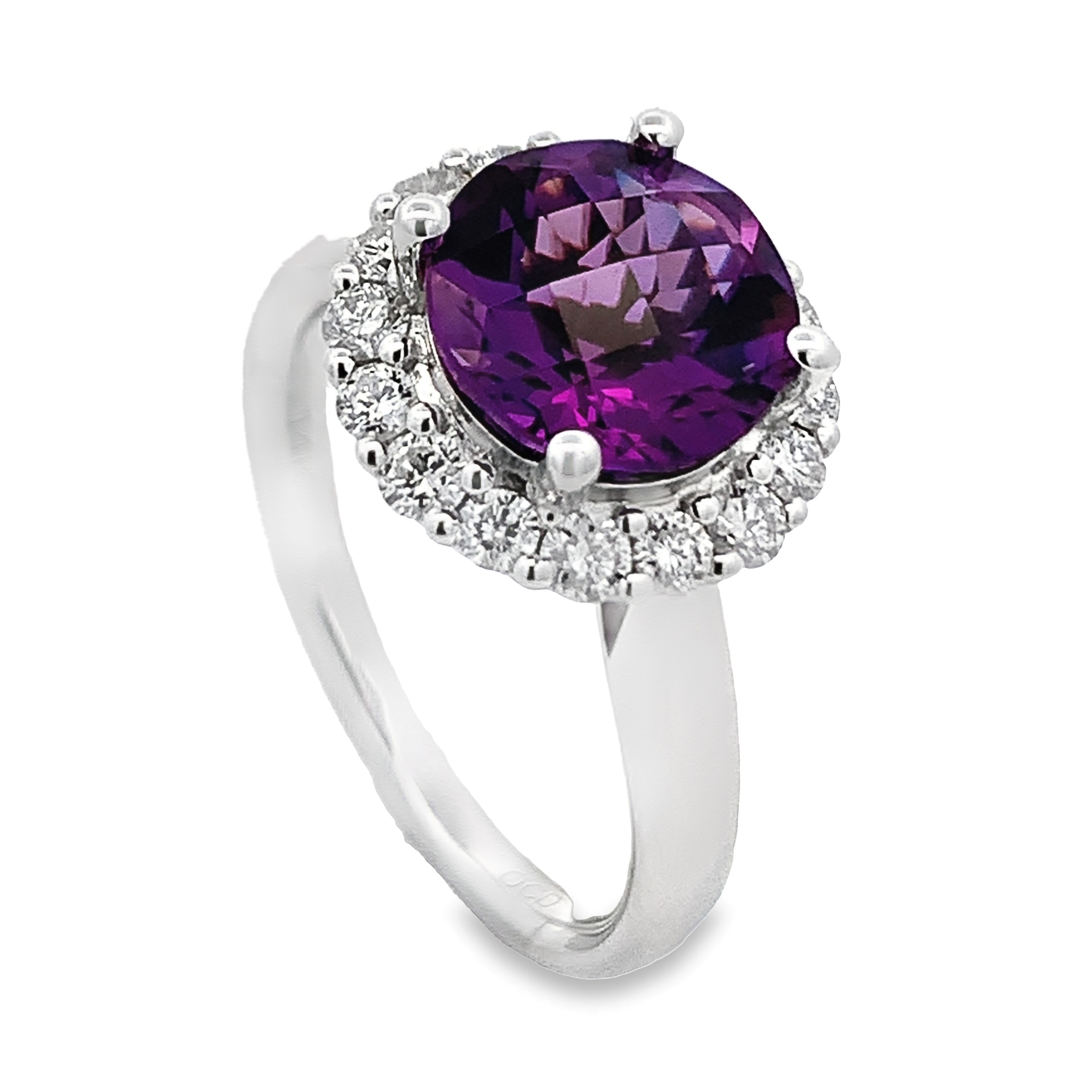 14K White Gold Amethyst Halo Ring