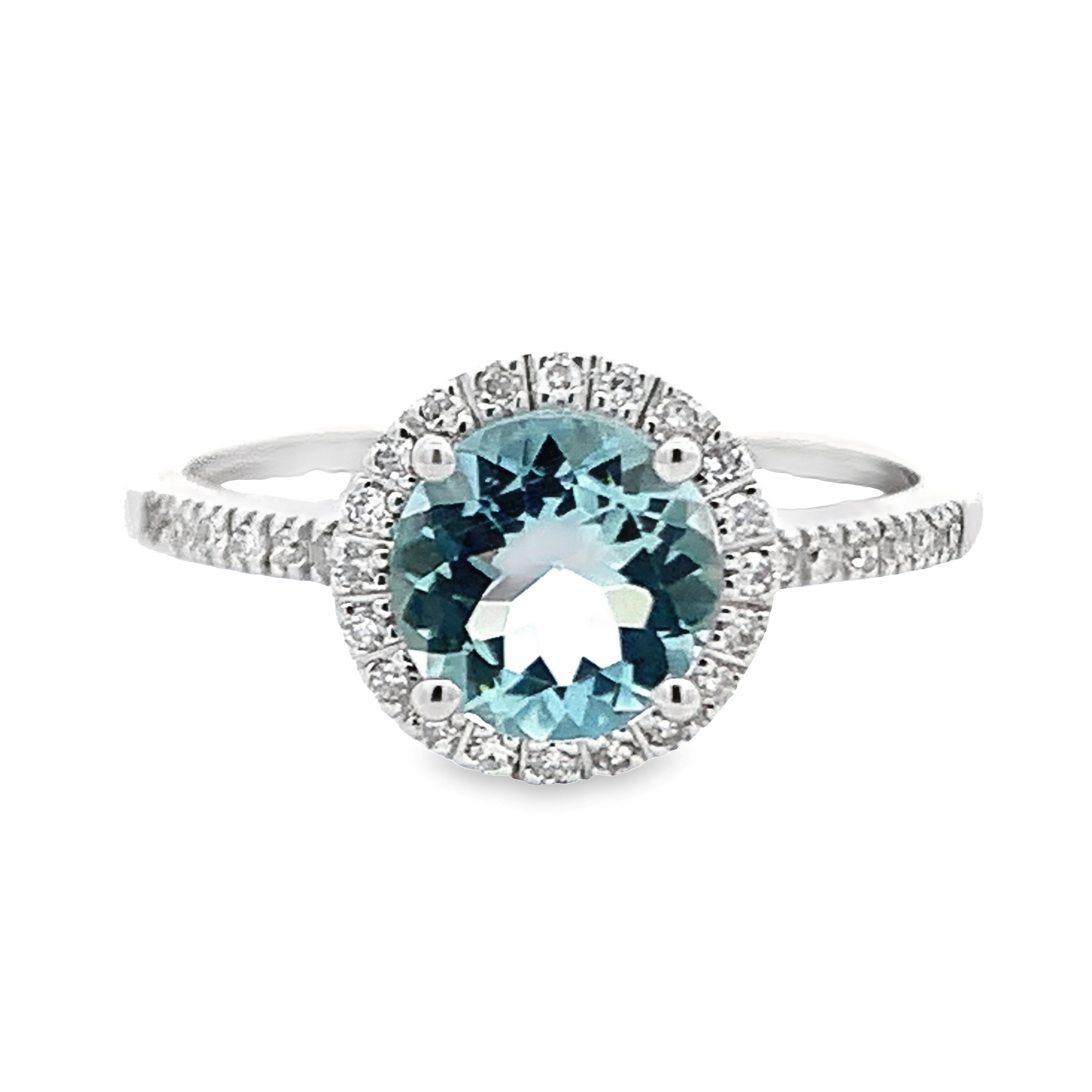 14K White Gold Aquamarine Halo Ring