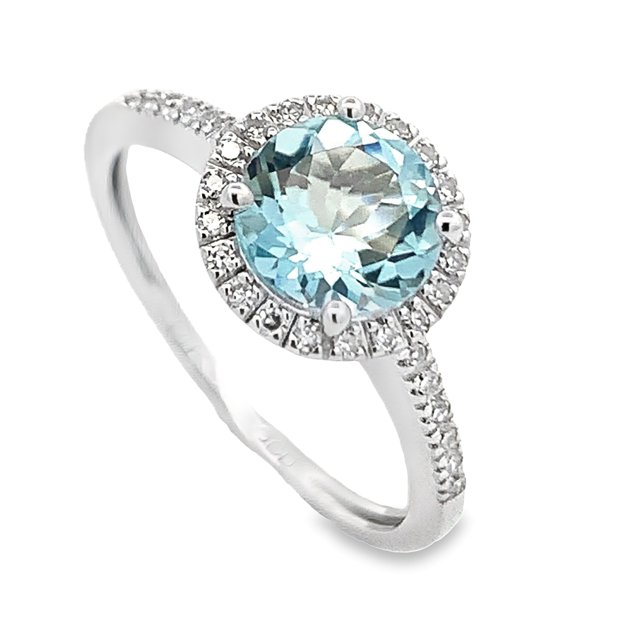 14K White Gold Aquamarine Halo Ring