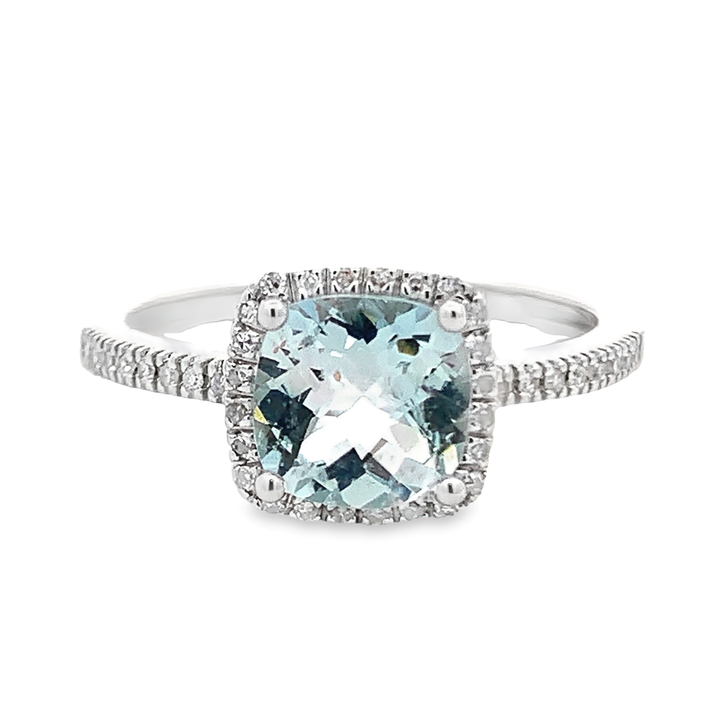 14K White Gold Aquamarine Halo Ring