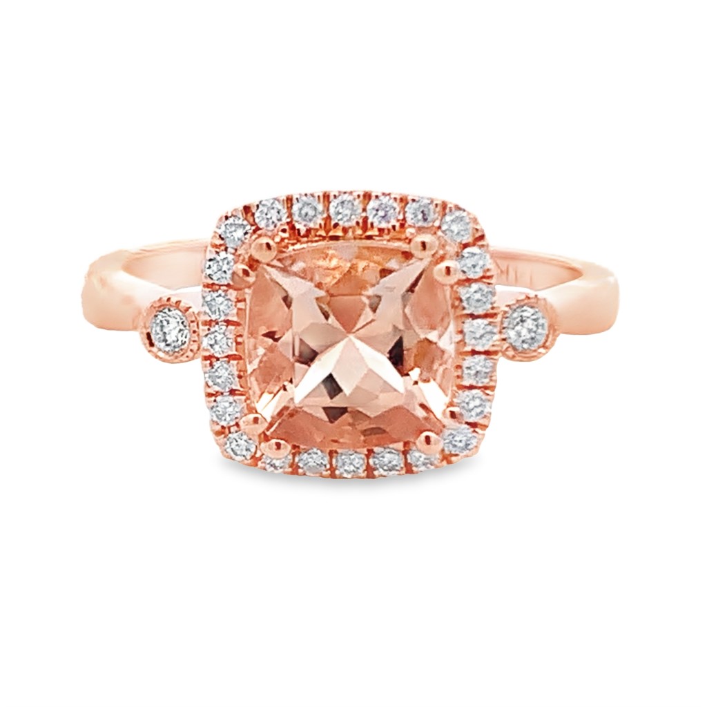 14K RosÃ© Gold Morganite Halo Ring