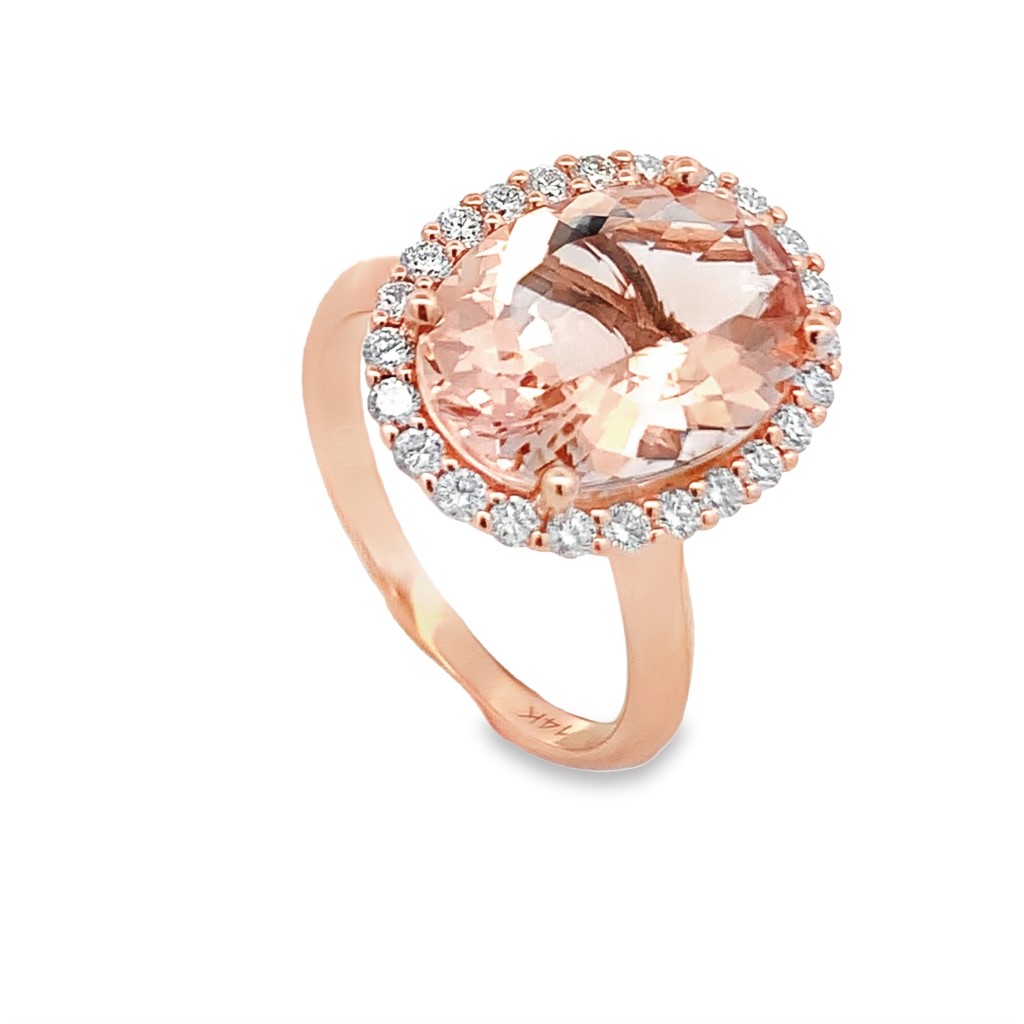 14K Rosé Gold Oval Morganite Halo Ring