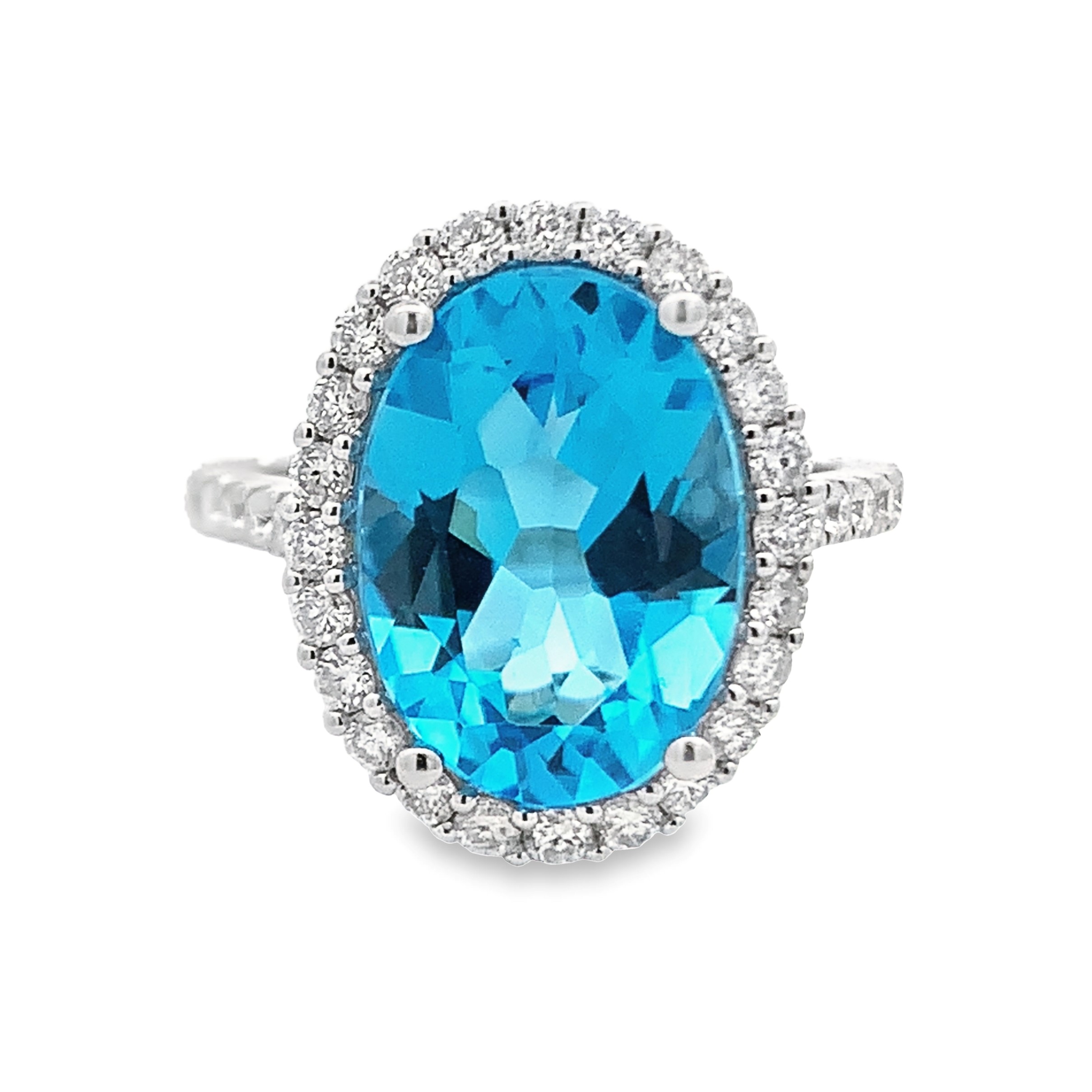 14K White Gold Oval Blue Topaz Halo Ring