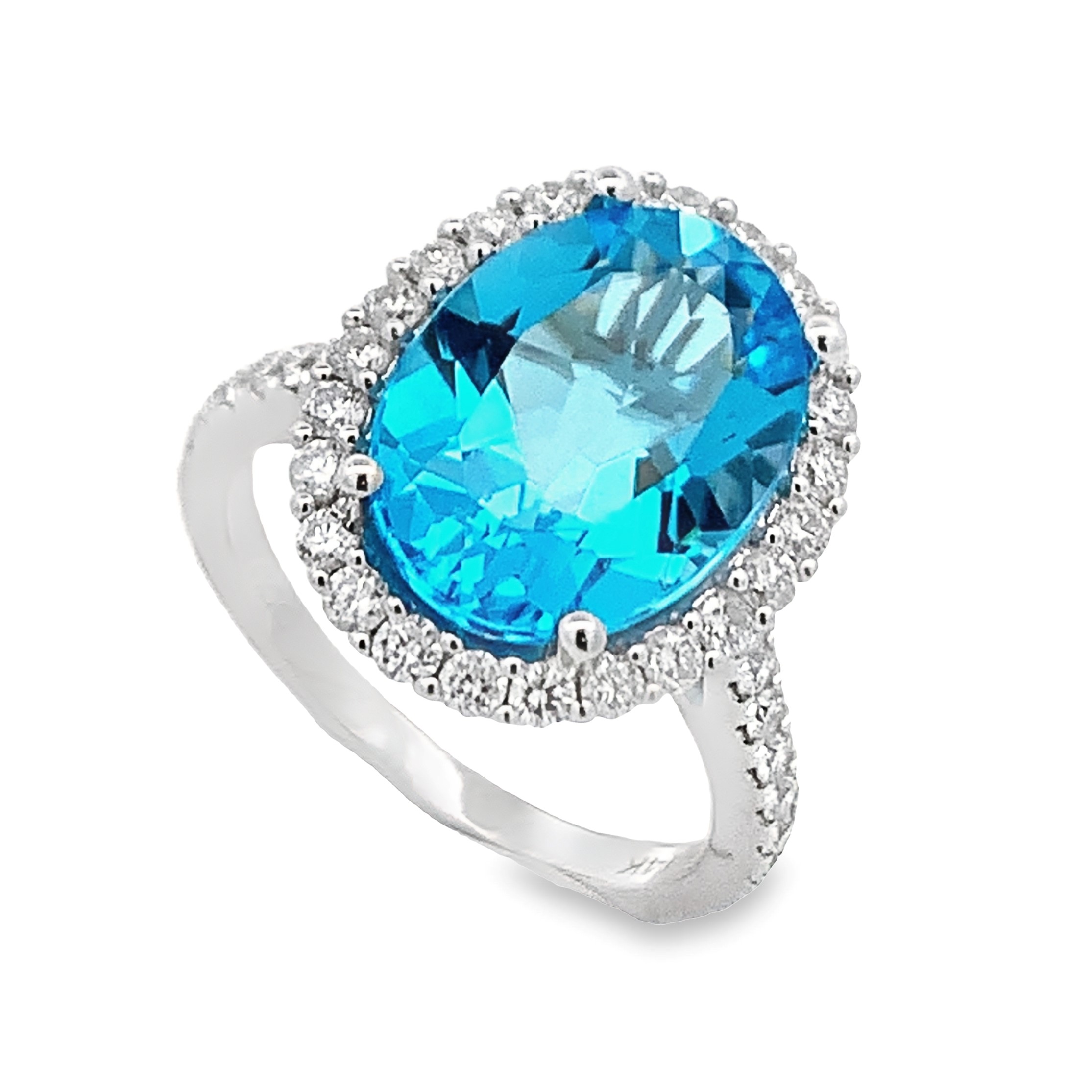 14K White Gold Oval Blue Topaz Halo Ring