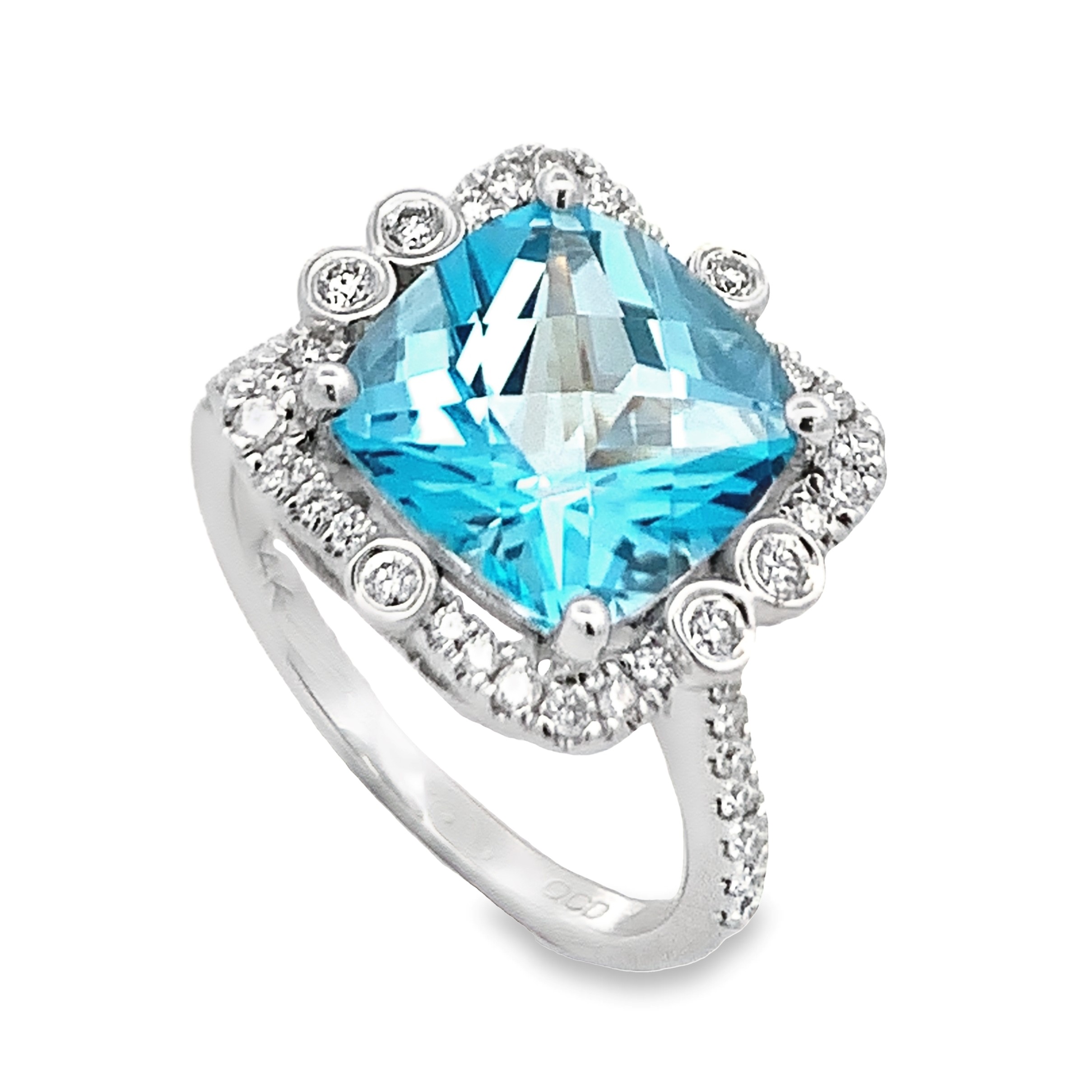 14K White Gold Vintage Style Blue Topaz Ring