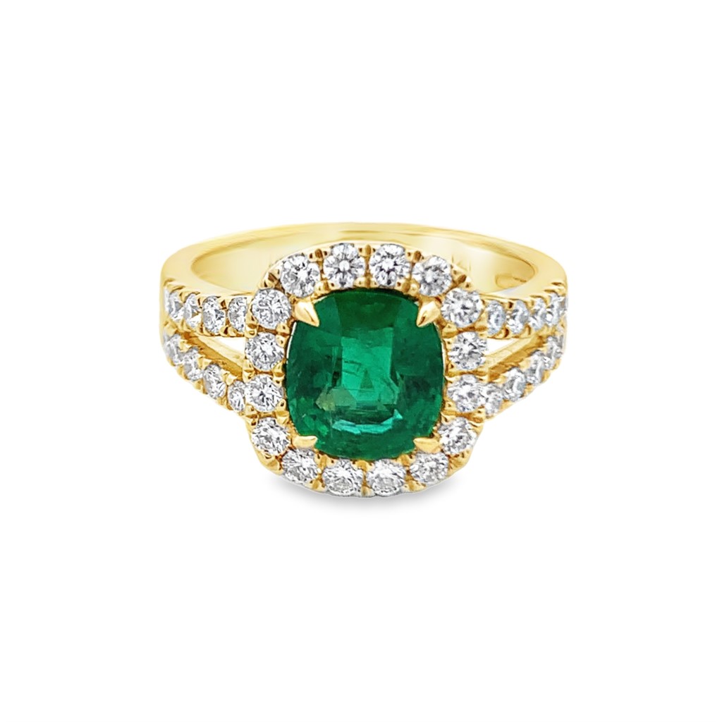 14K Yellow Gold Emerald Halo Ring