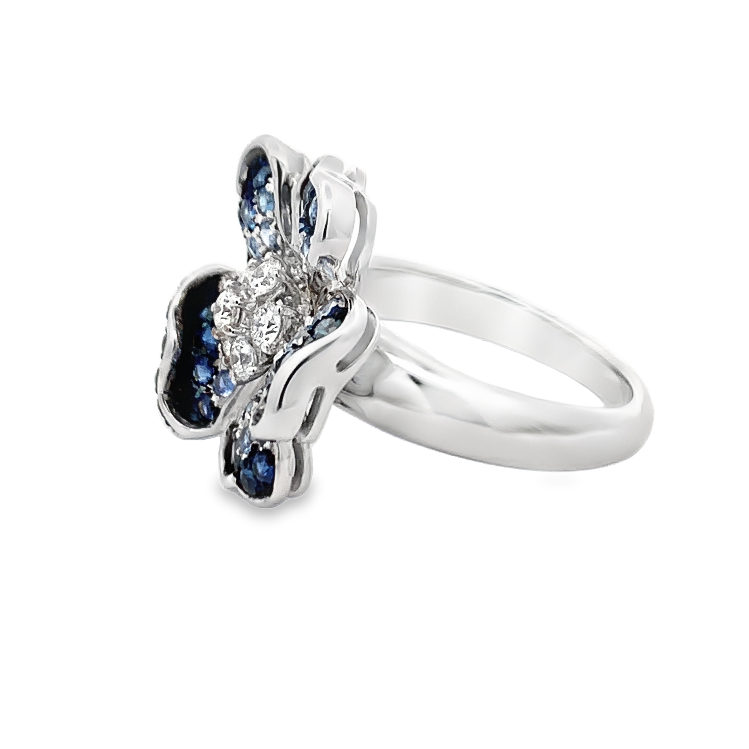 Leo Pizzo 18K White Gold Blue Sapphire and Diamond Flower Ring