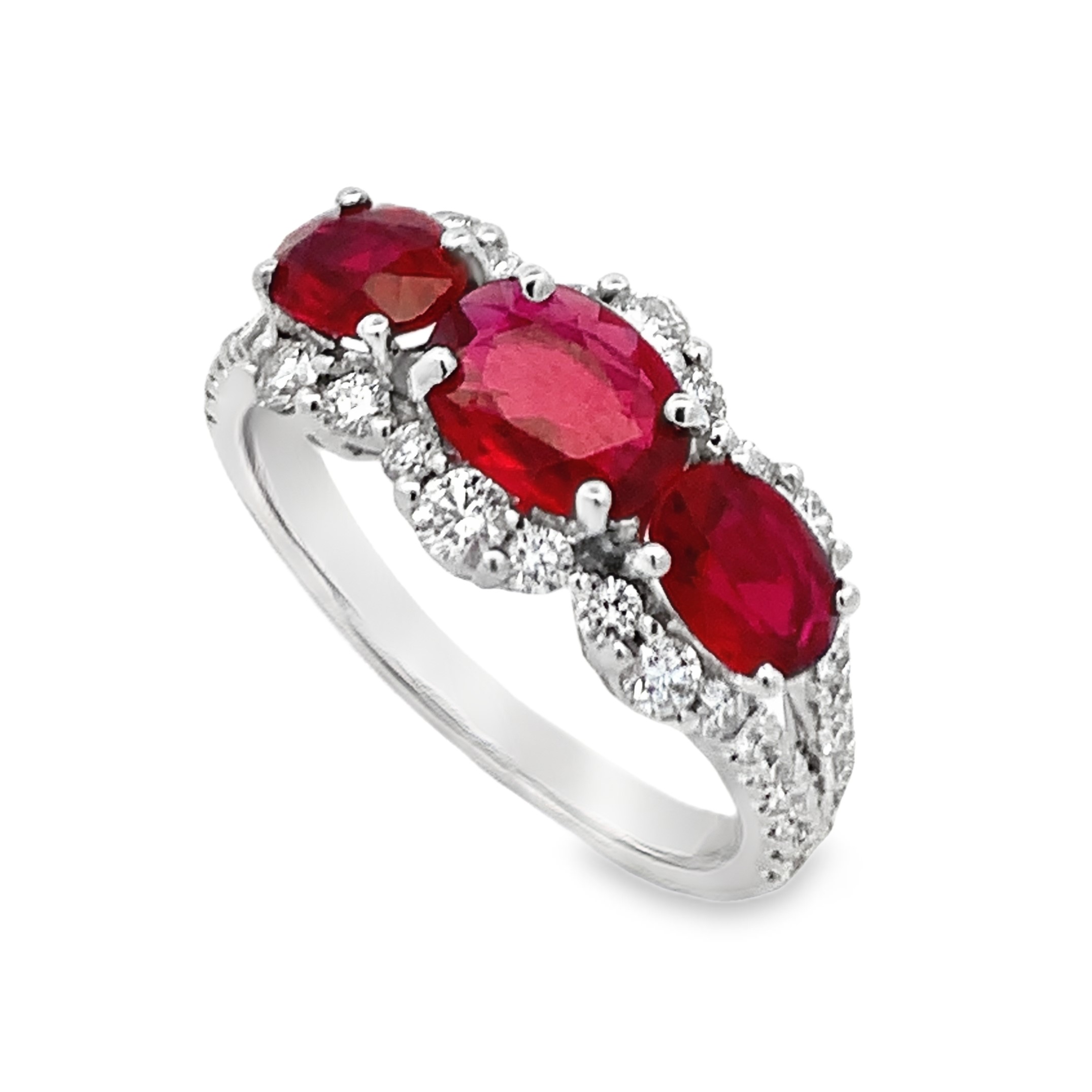 18K White Gold Ruby 3-Stone Ring