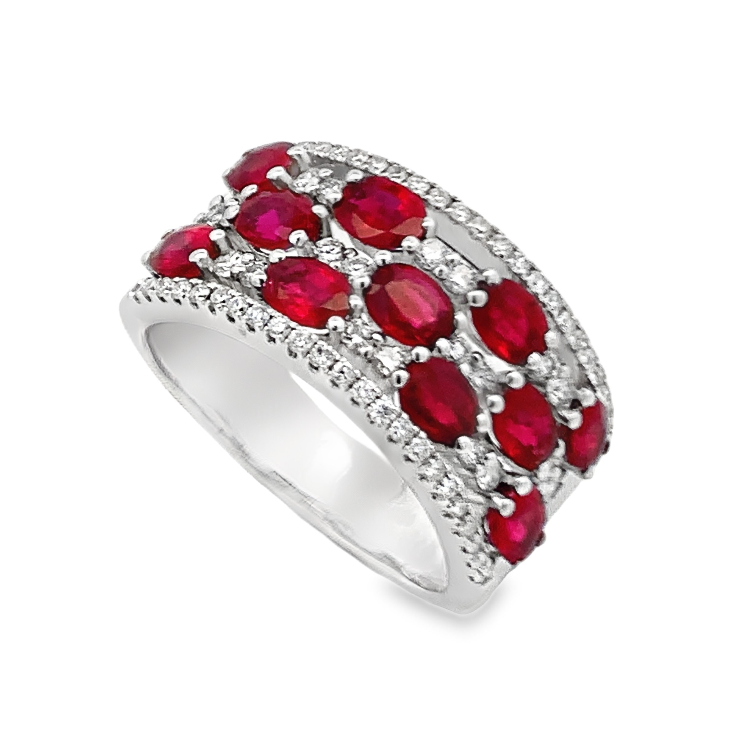 18K White Gold Ruby and Diamond Wide Ring