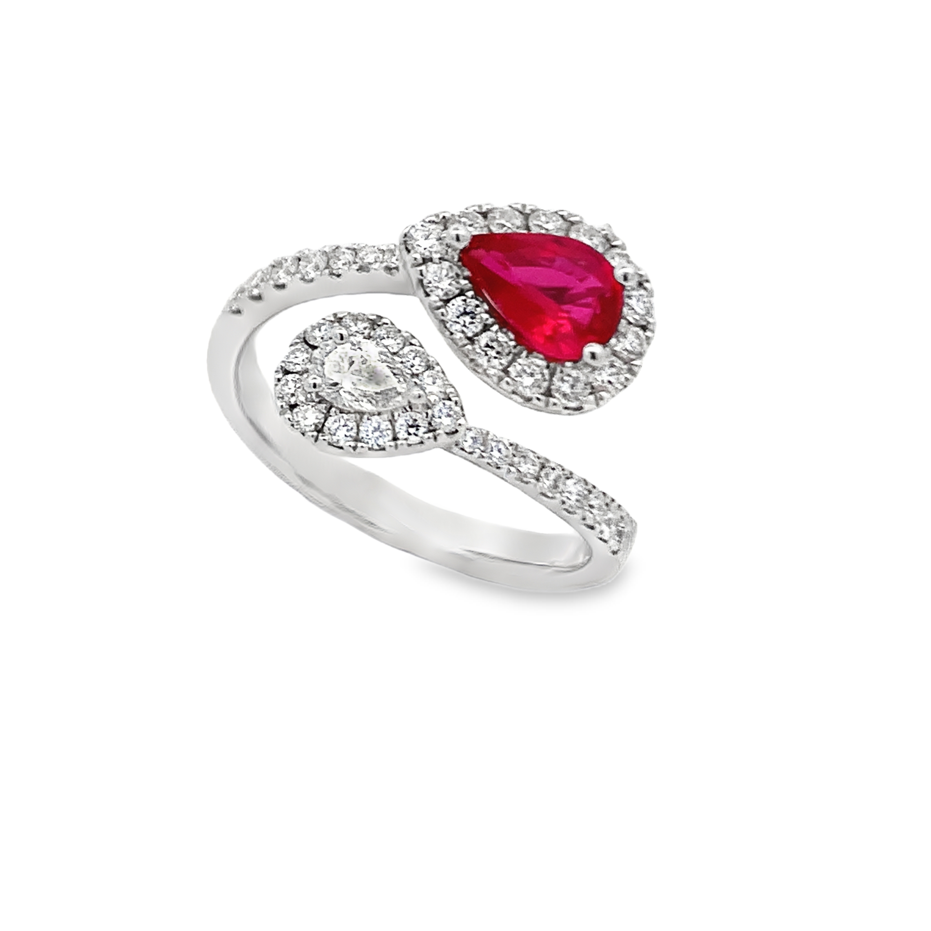 18K White Gold Ruby and Diamond Bypass Ring