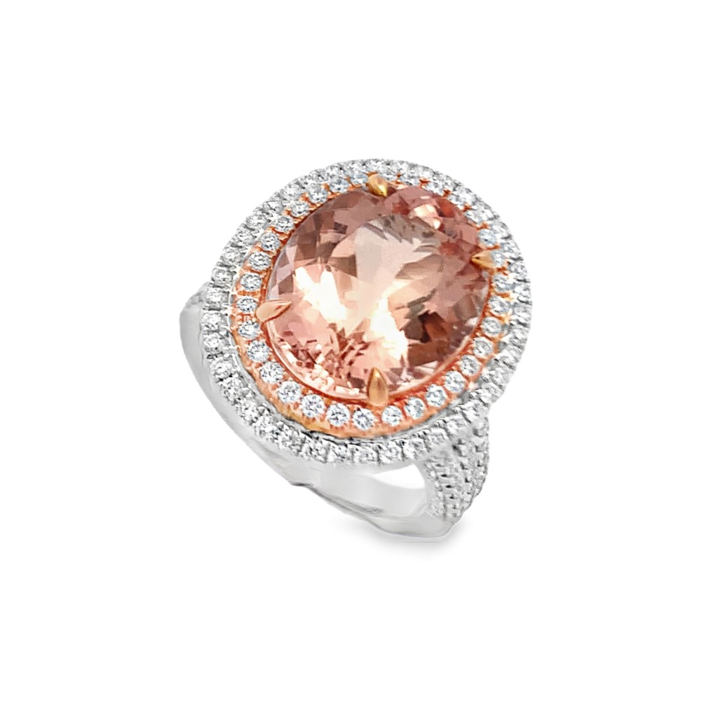 18K White & Rose Gold Morganite Double Halo Ring