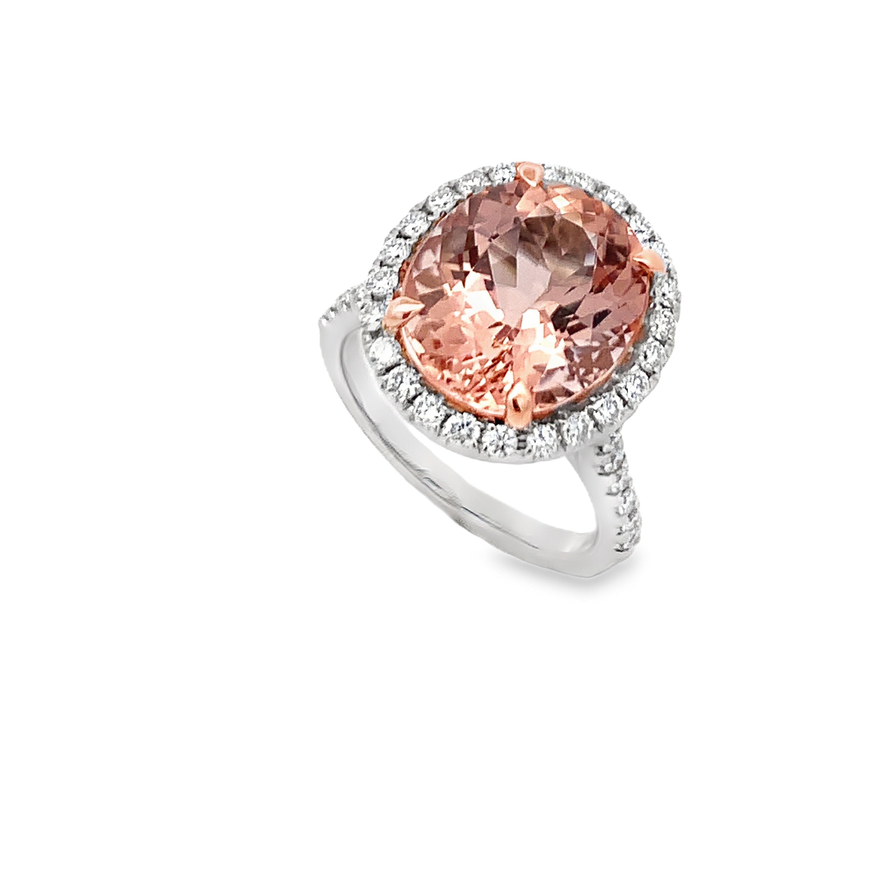 18K White & Rose Gold Morganite Halo Ring