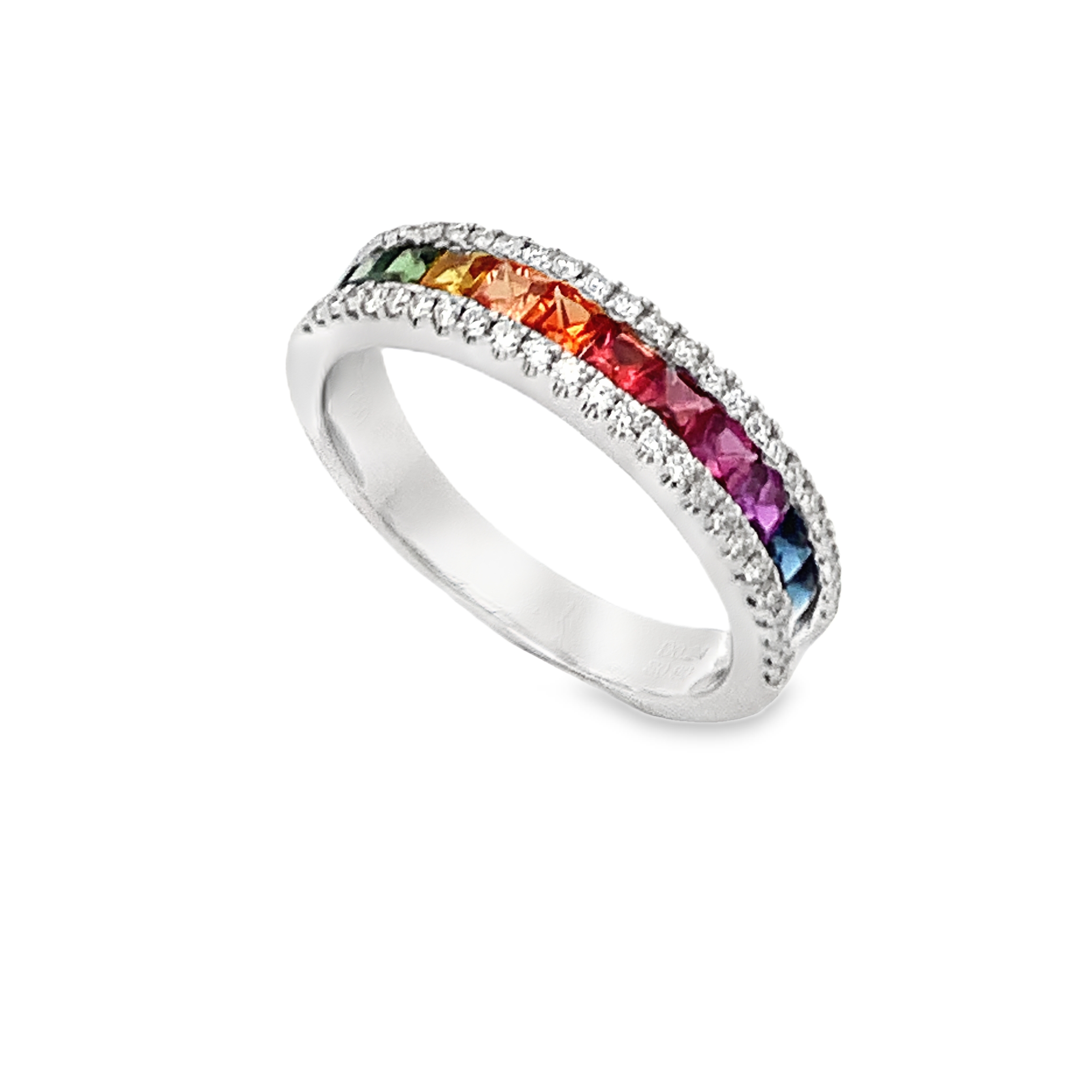 18K White Gold Rainbow Sapphire Band