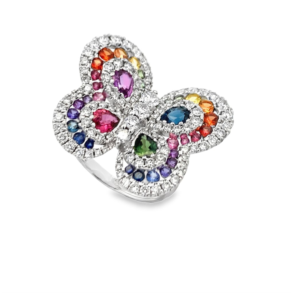 18K White Gold Rainbow Butterfly Ring