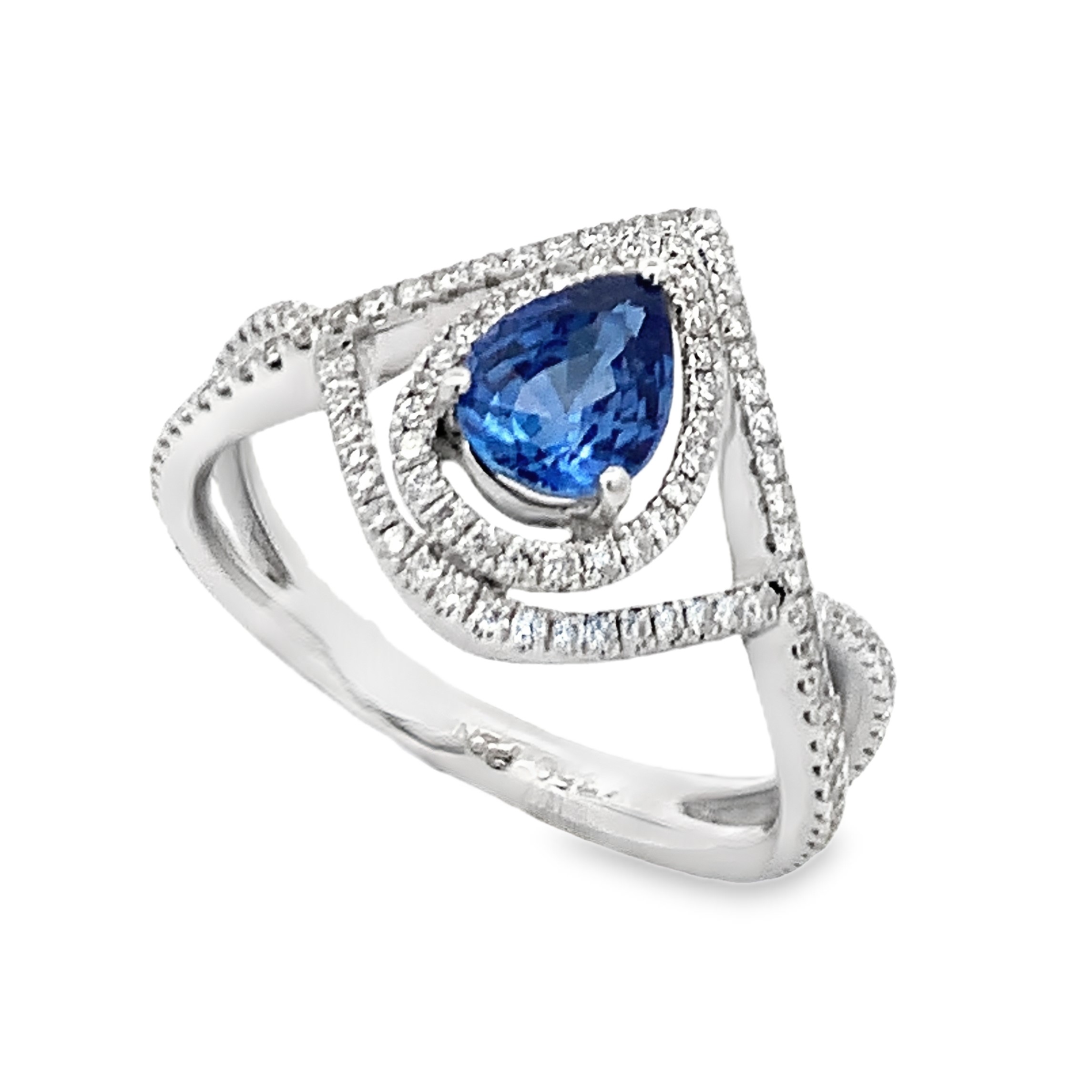 18K White Gold Sapphire & Diamond Pear Ring