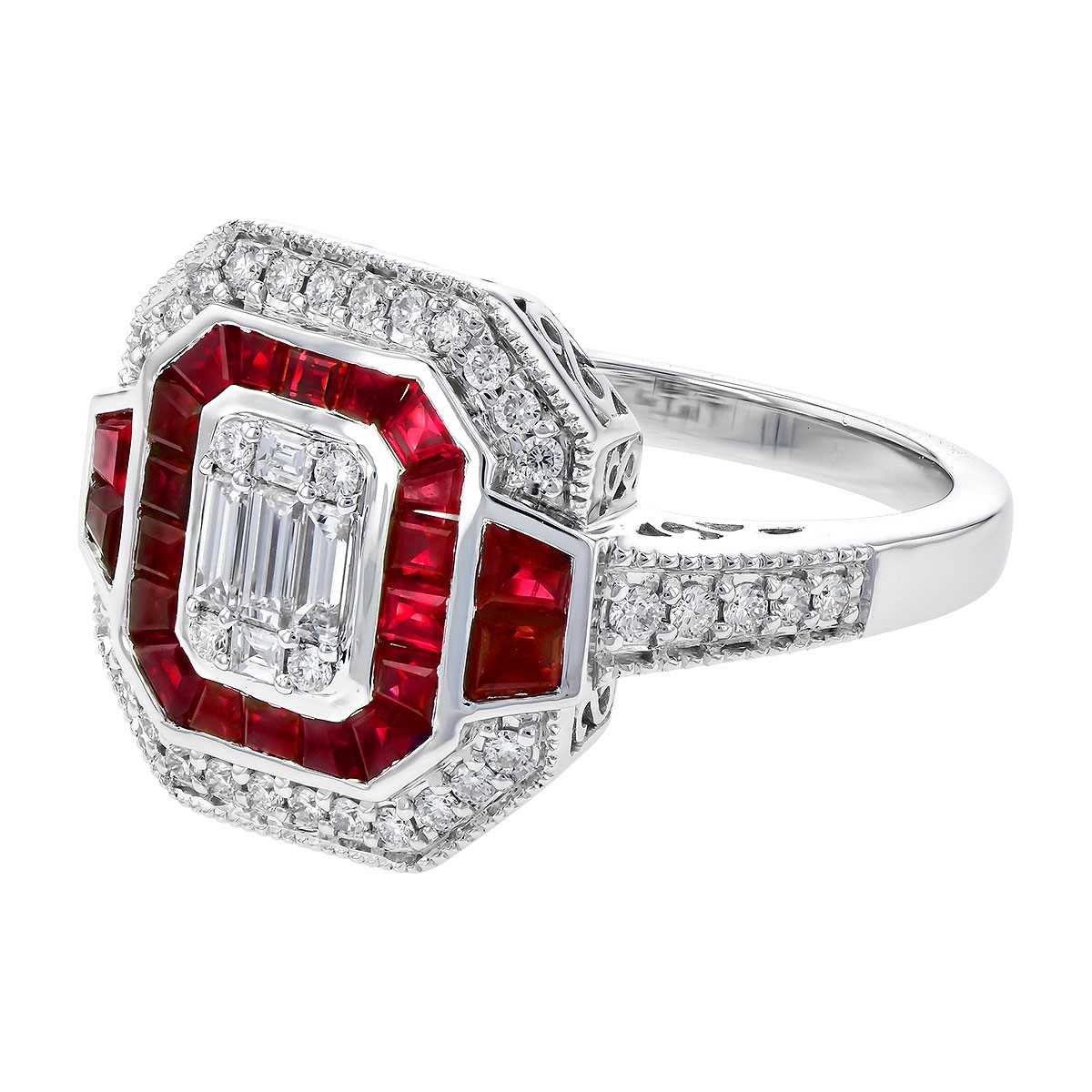 Allison Kaufman 14K White Gold Ruby and Diamond Cluster Ring