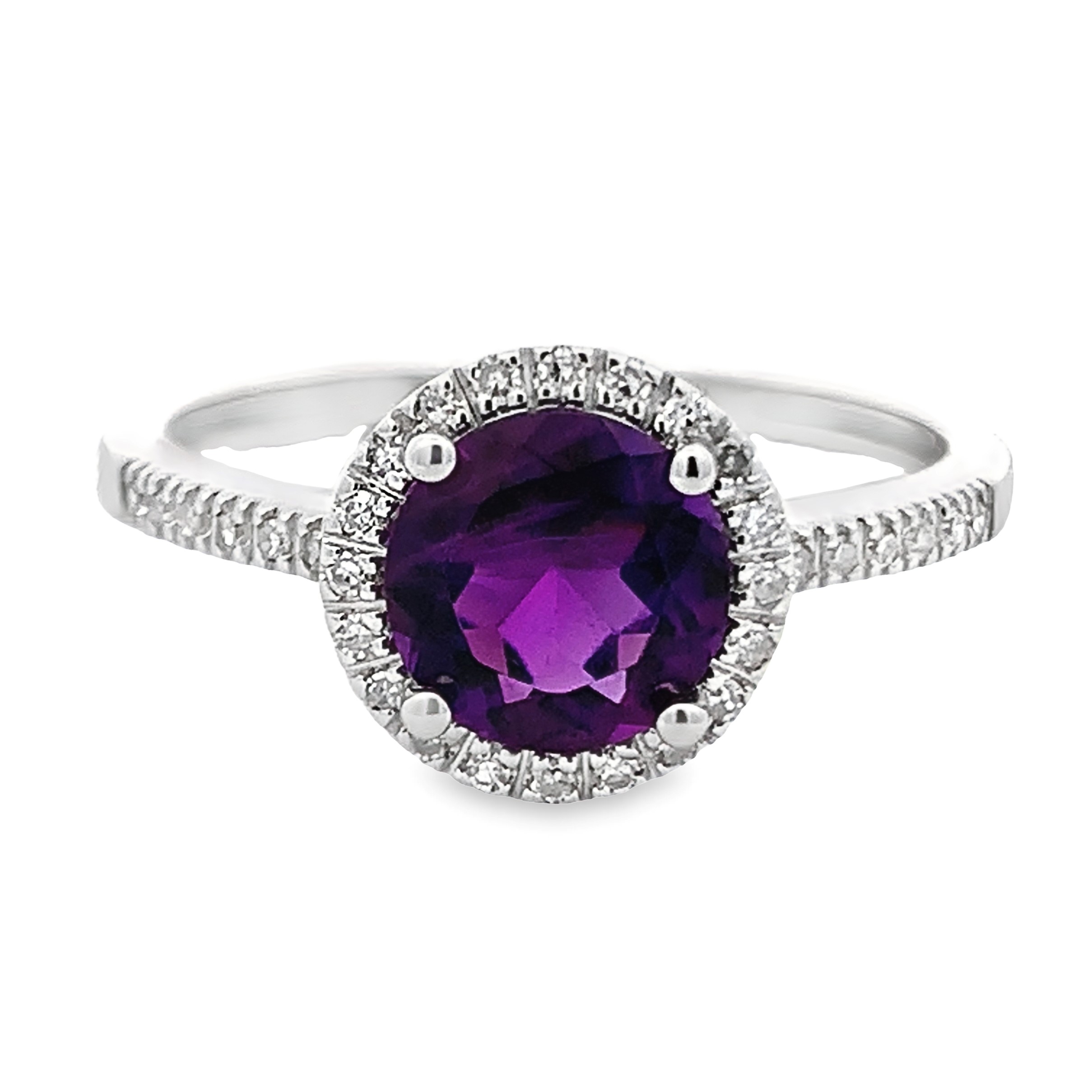 14K White Gold Amethyst Halo Ring