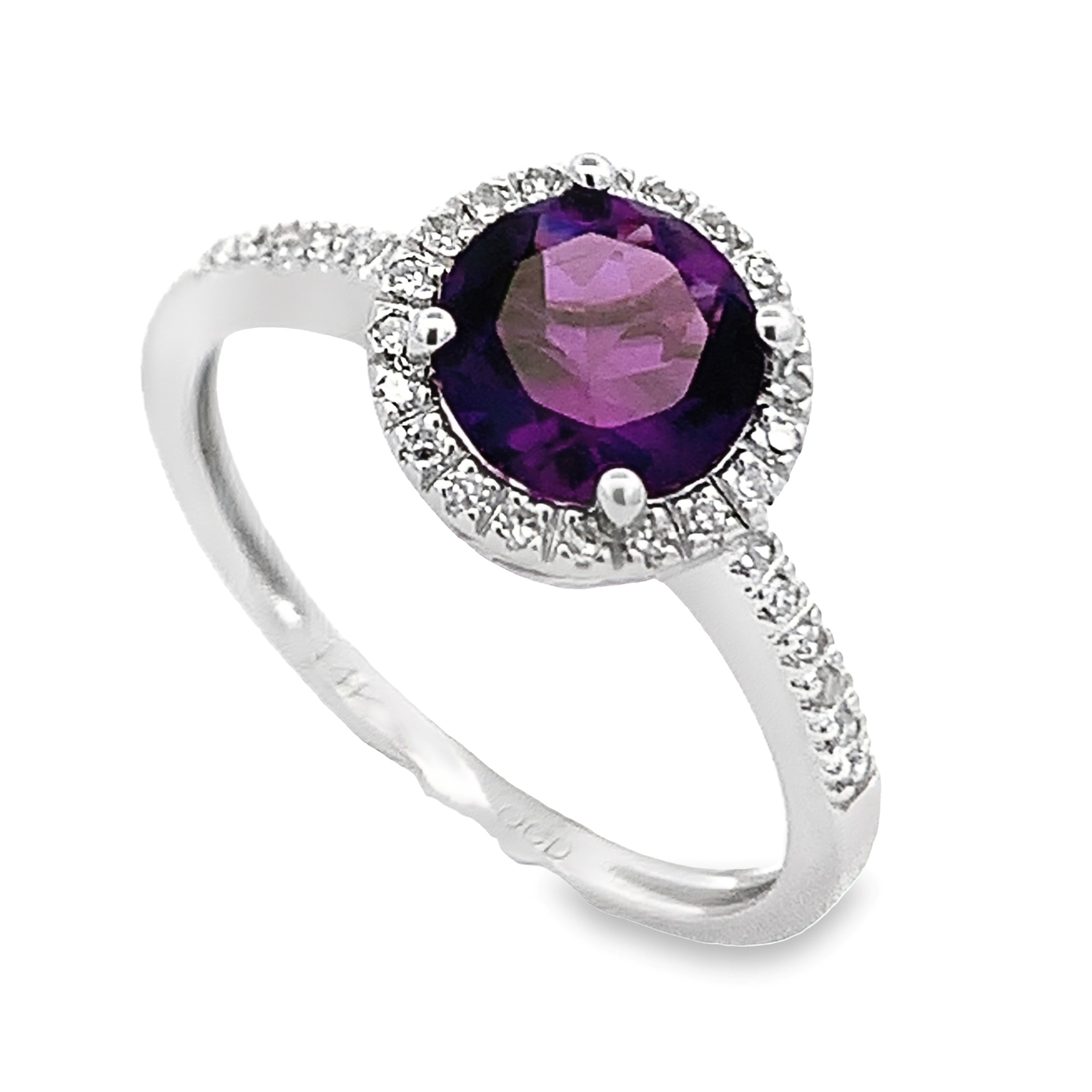 14K White Gold Amethyst Halo Ring