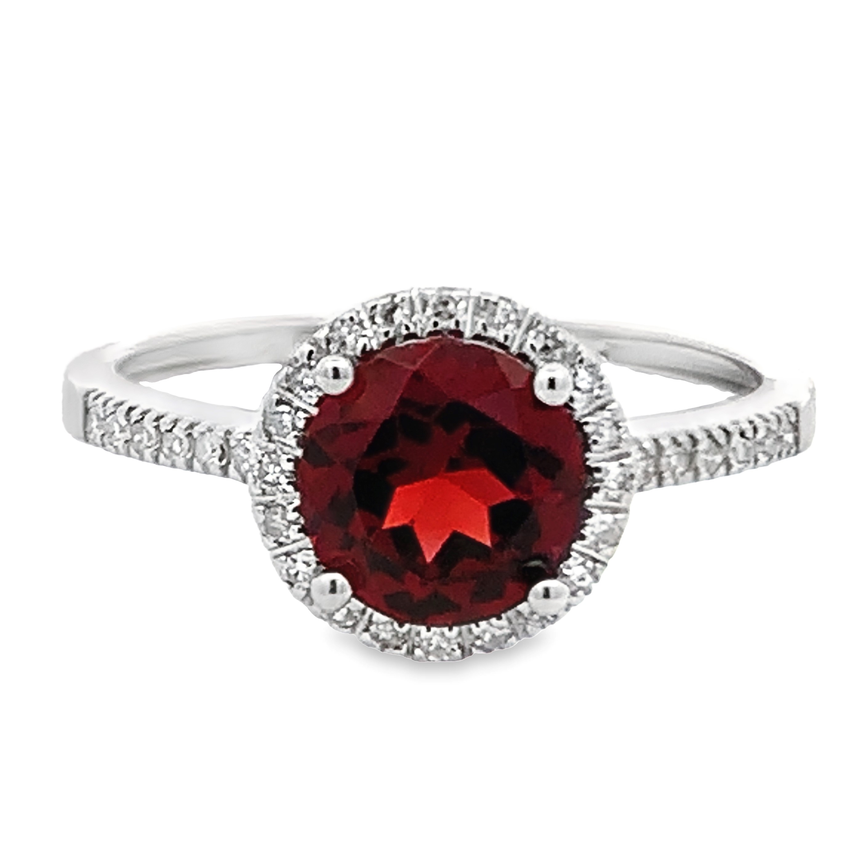 14K White Gold Garnet Halo Ring