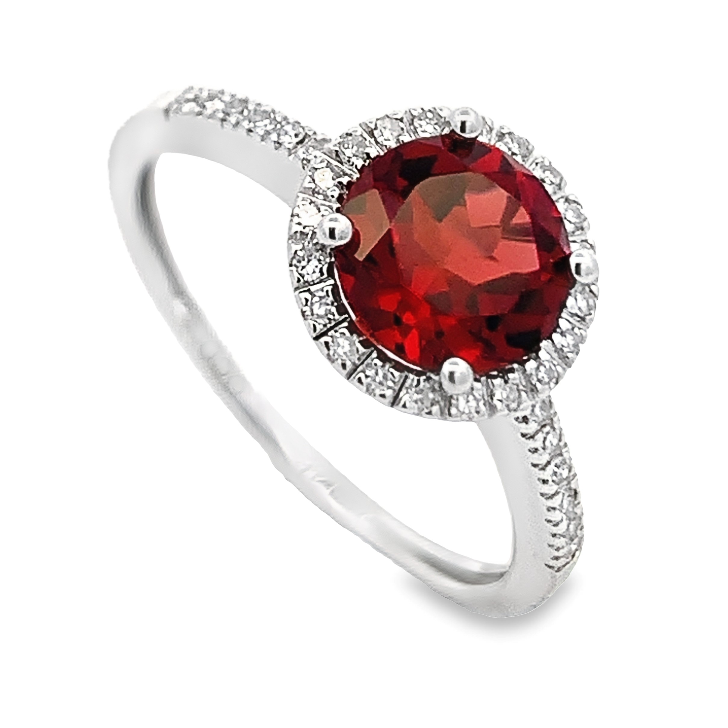 14K White Gold Garnet Halo Ring