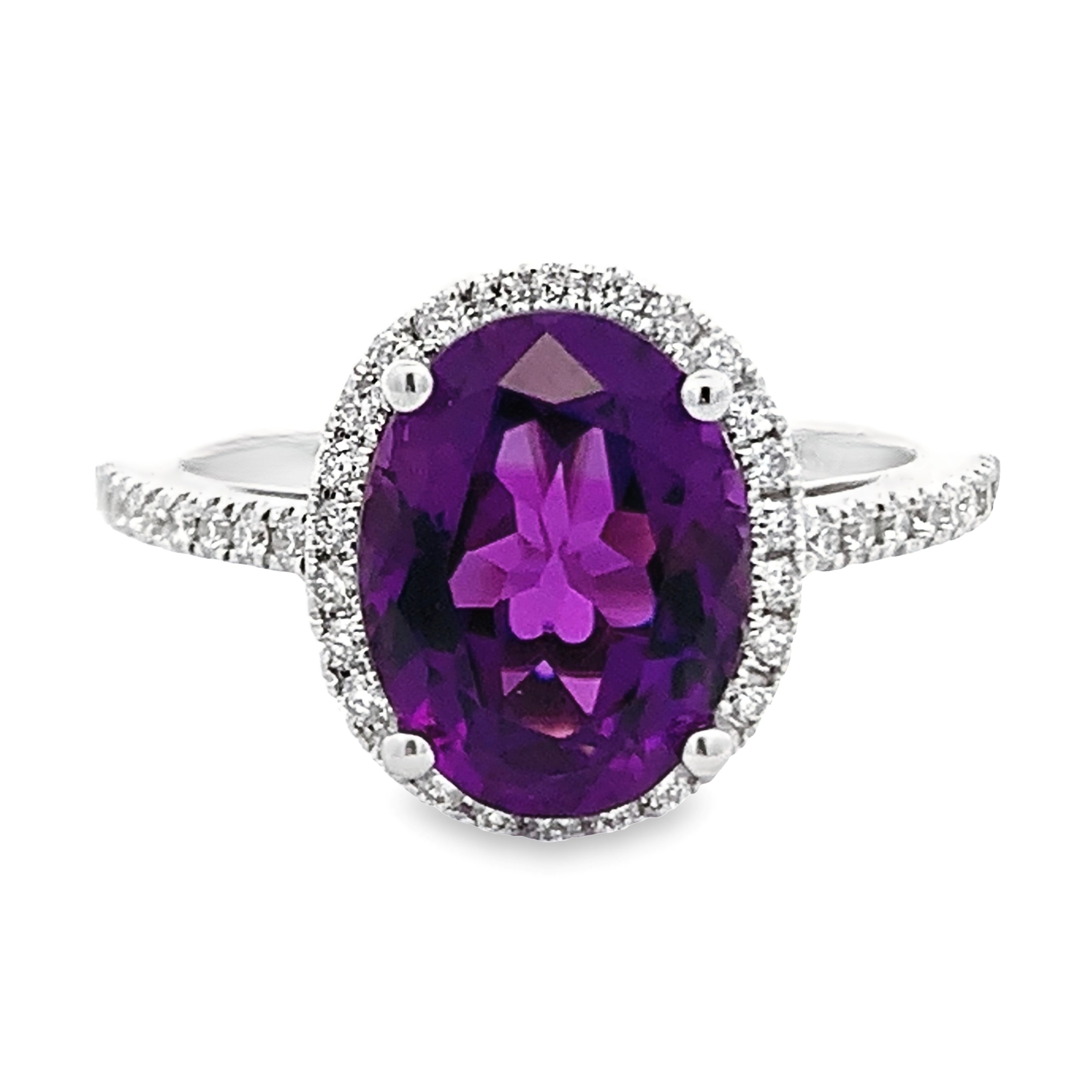 14K White Gold Oval Amethyst Halo Ring