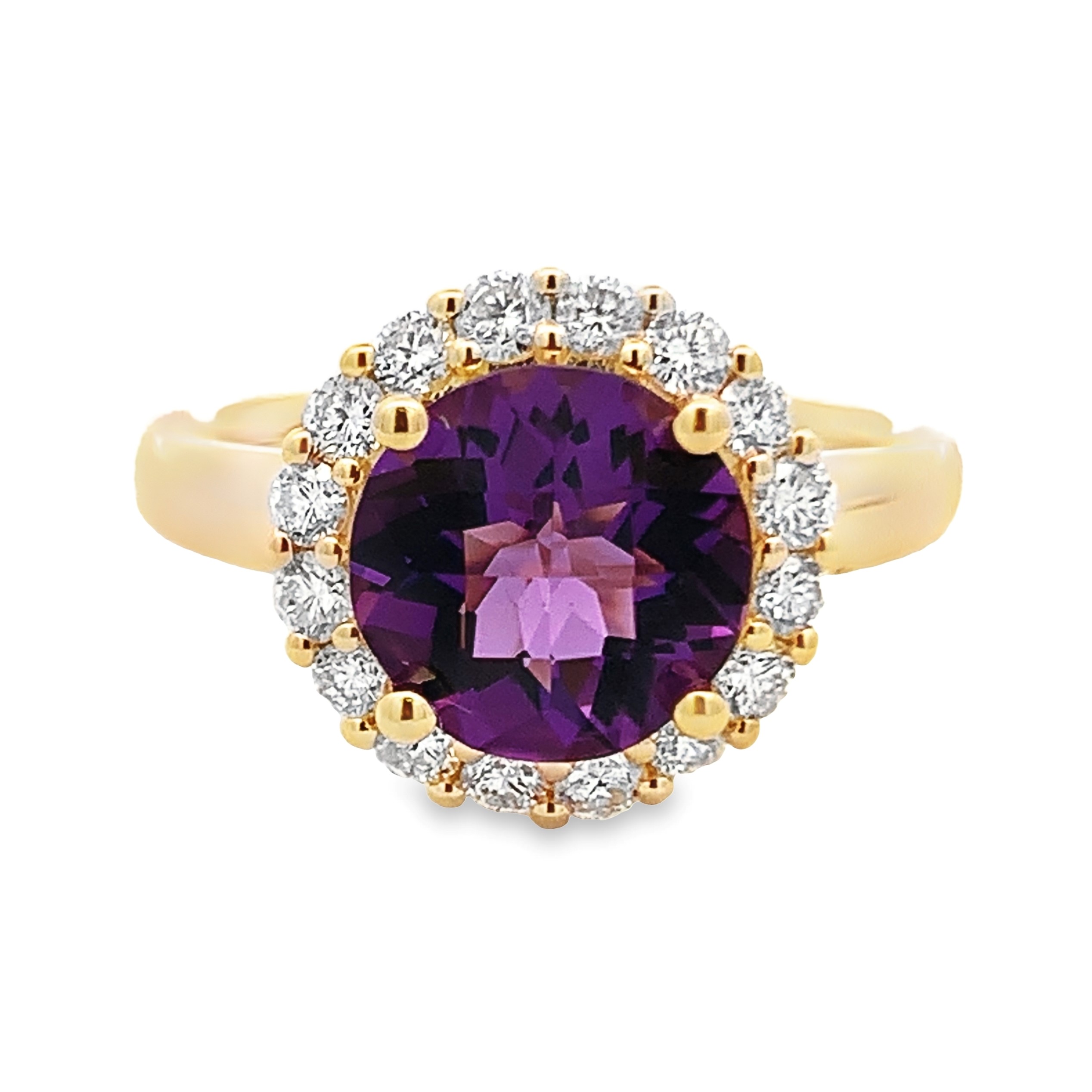 14K Yellow Gold Amethyst Halo Ring