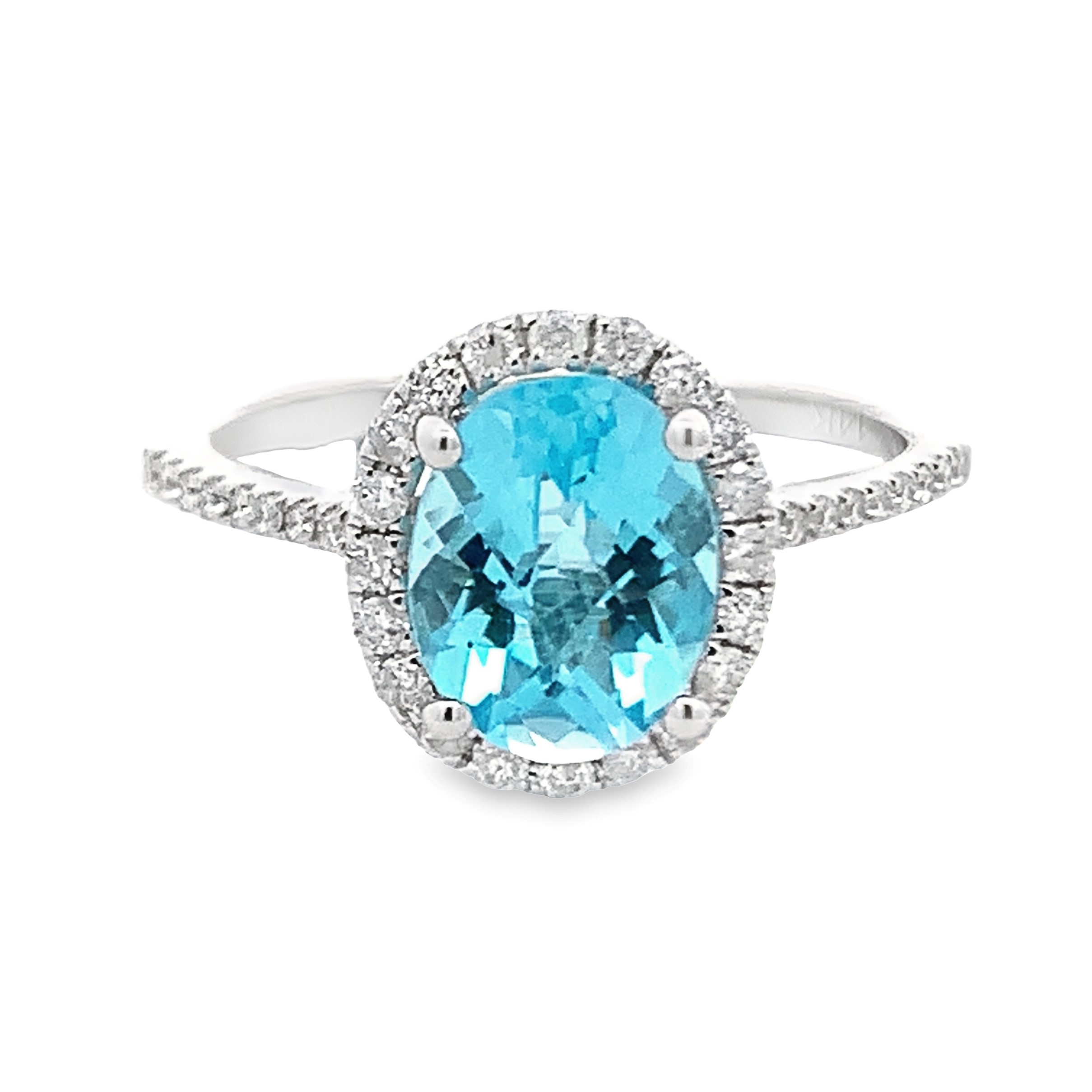 14K White Gold Oval Blue Topaz Halo Ring